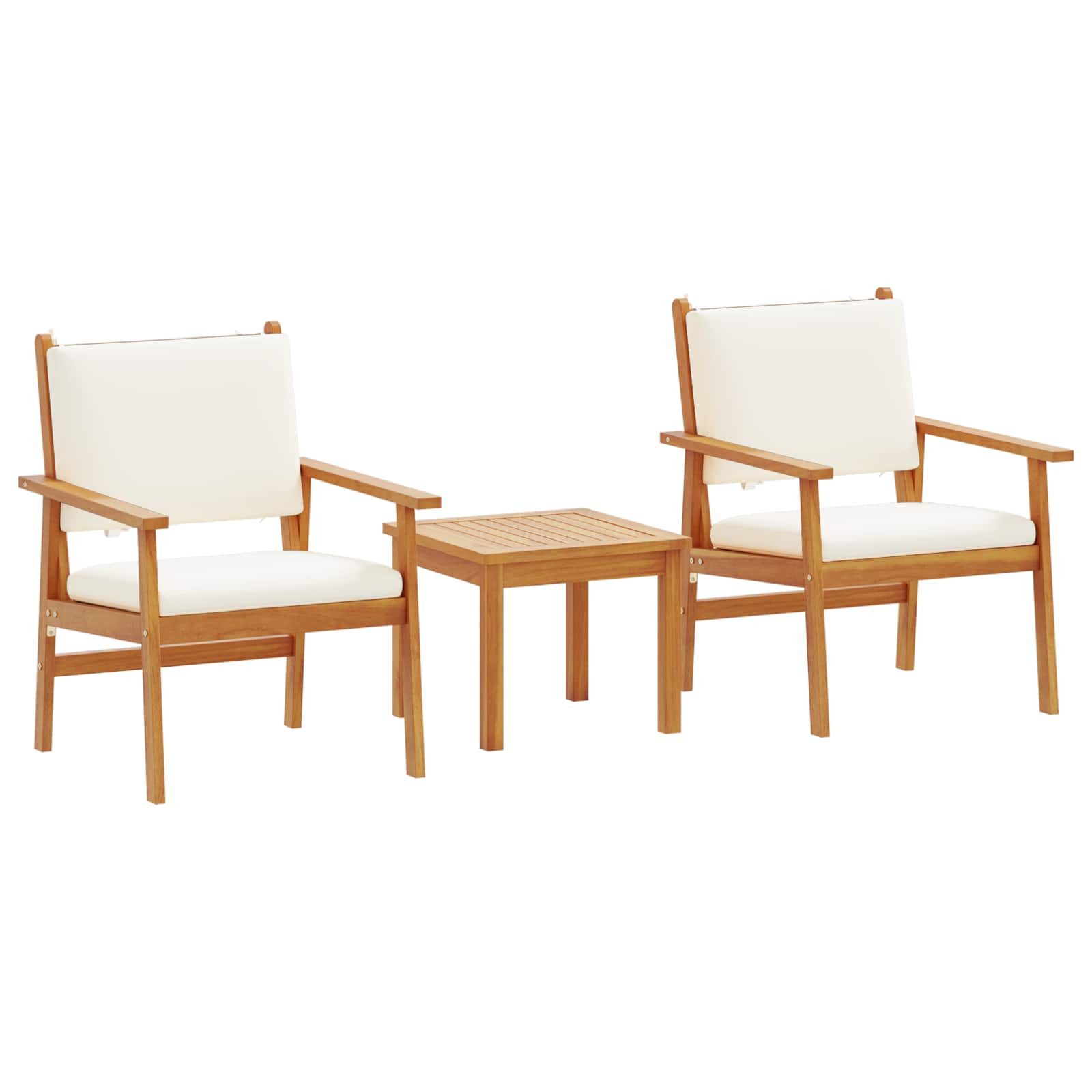 vidaXL Loungesofa Gartensofa-set 3 stk. 2-Sitzanzahl Cremeweiß Massivholz, 3 Teile