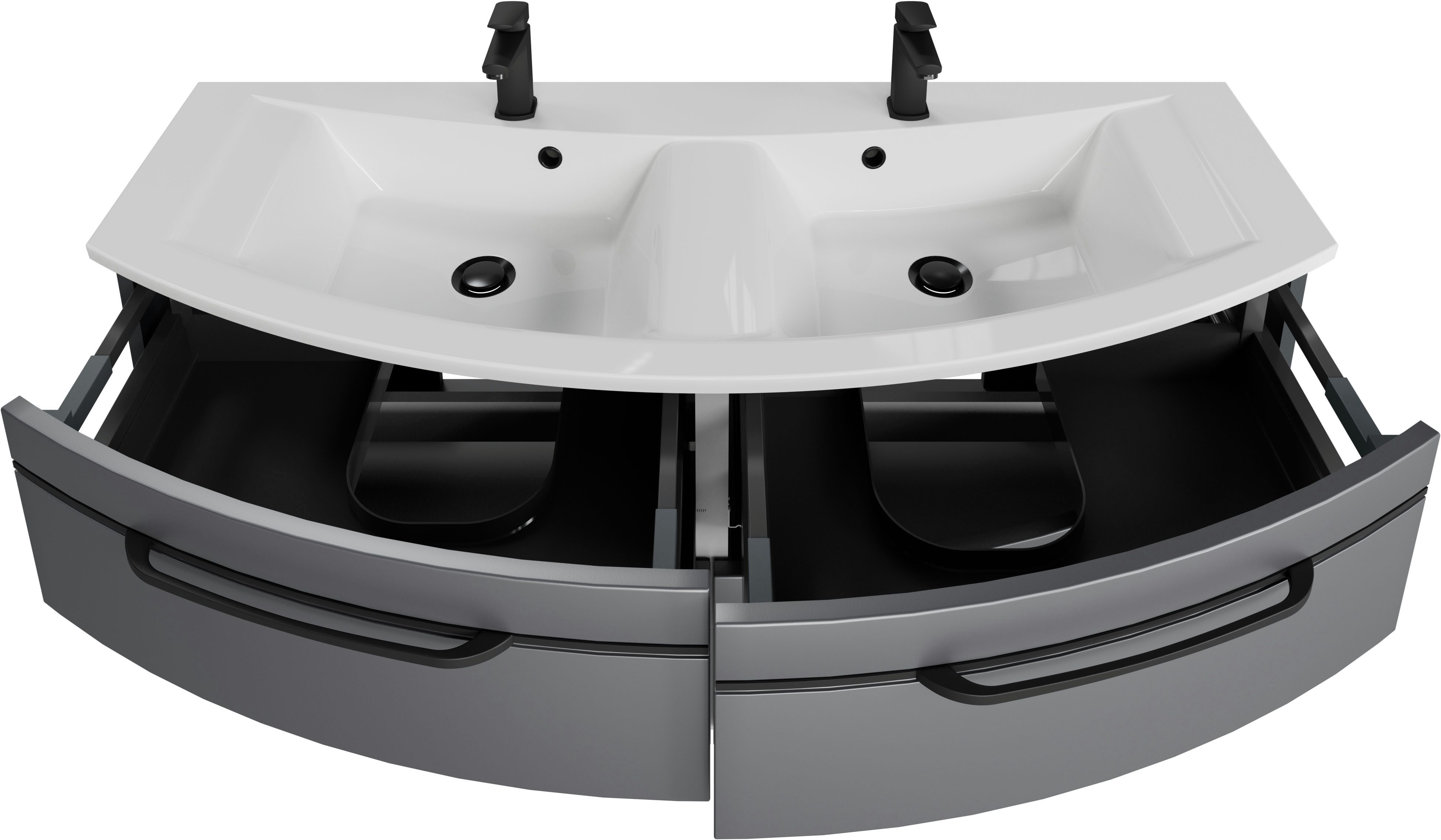 Saphir Waschtisch Serie 7045 Mineralmarmor-Waschtisch und Unterschrank, 131 cm breit, Doppel-Waschplatz mit 4 Schubladen, Badmöbel Set mit Waschtisch