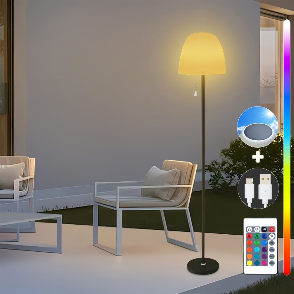LED Außen-Stehlampe RGB Solar Stehleuchte mit Fernbedienung, USB-Aufladbar