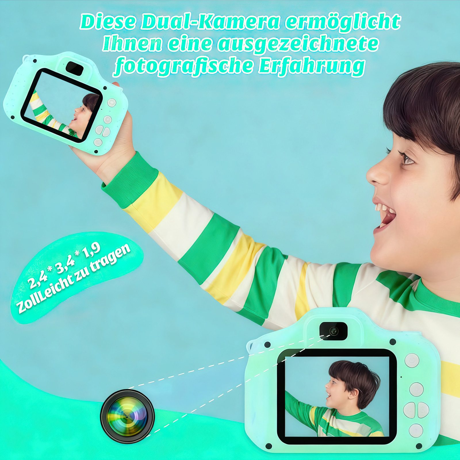 MOPUEA HD-Digitalvideokamera mit 32GB SD-Karte Spielzeug-Kamera Digitalkamera Outdoor-Kamera (13 MP, inkl. USB-Kabel *1, 32GB Micro-SD-Karte *1, Tragbares Umhängeband *1, 1080p-Videoqualität)