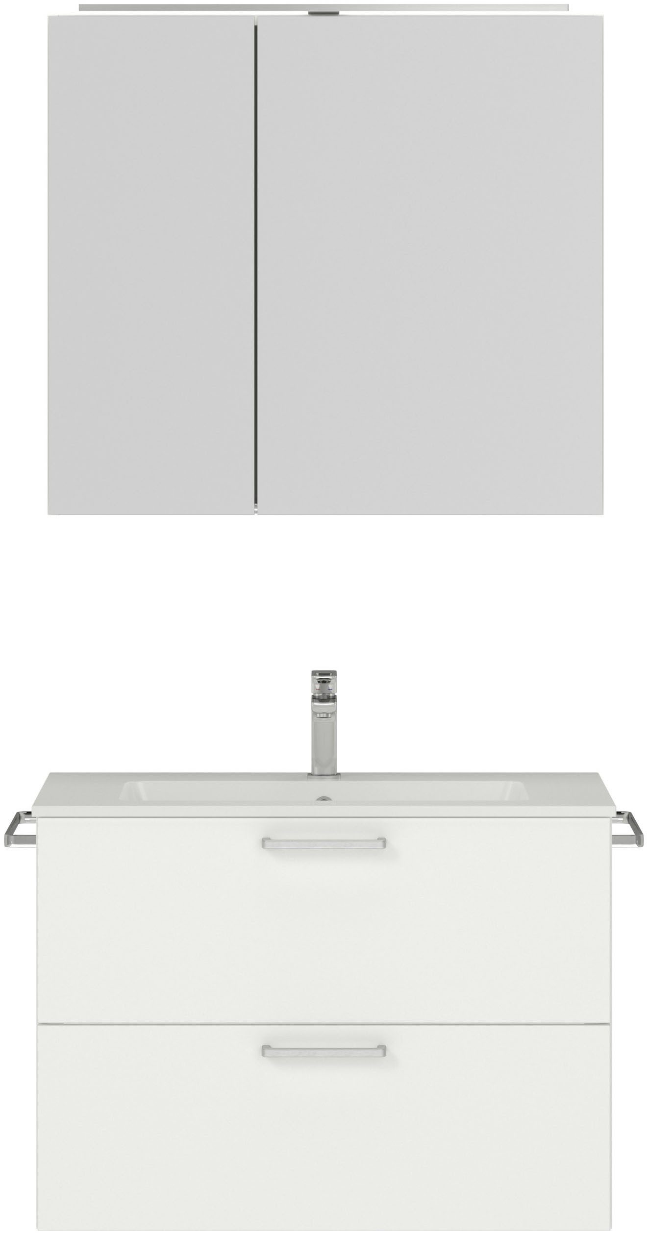 nobilia® Badmöbel-Set Tolvina, (2-St., vormontiert, mit Soft-Close), inkl. Spiegelschrank mit Beleuchtung und Dimmerfunktion, in 4 Breiten