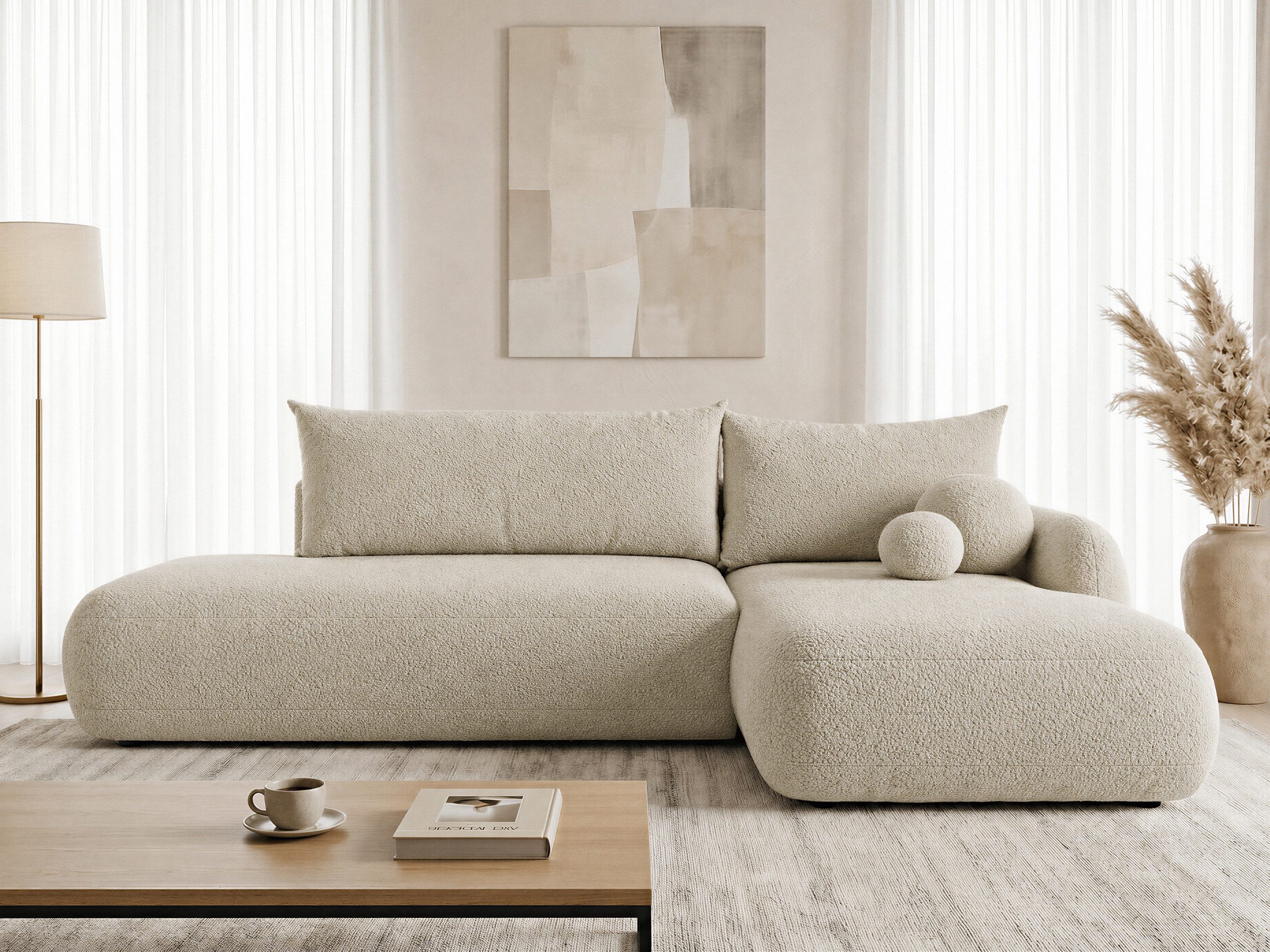 Sofnet Ecksofa Neto, mit Schlaffunktion und Bettkasten, Weiches Schlafsofa mit Wellenfeder, L-Form Couch, Bouclé