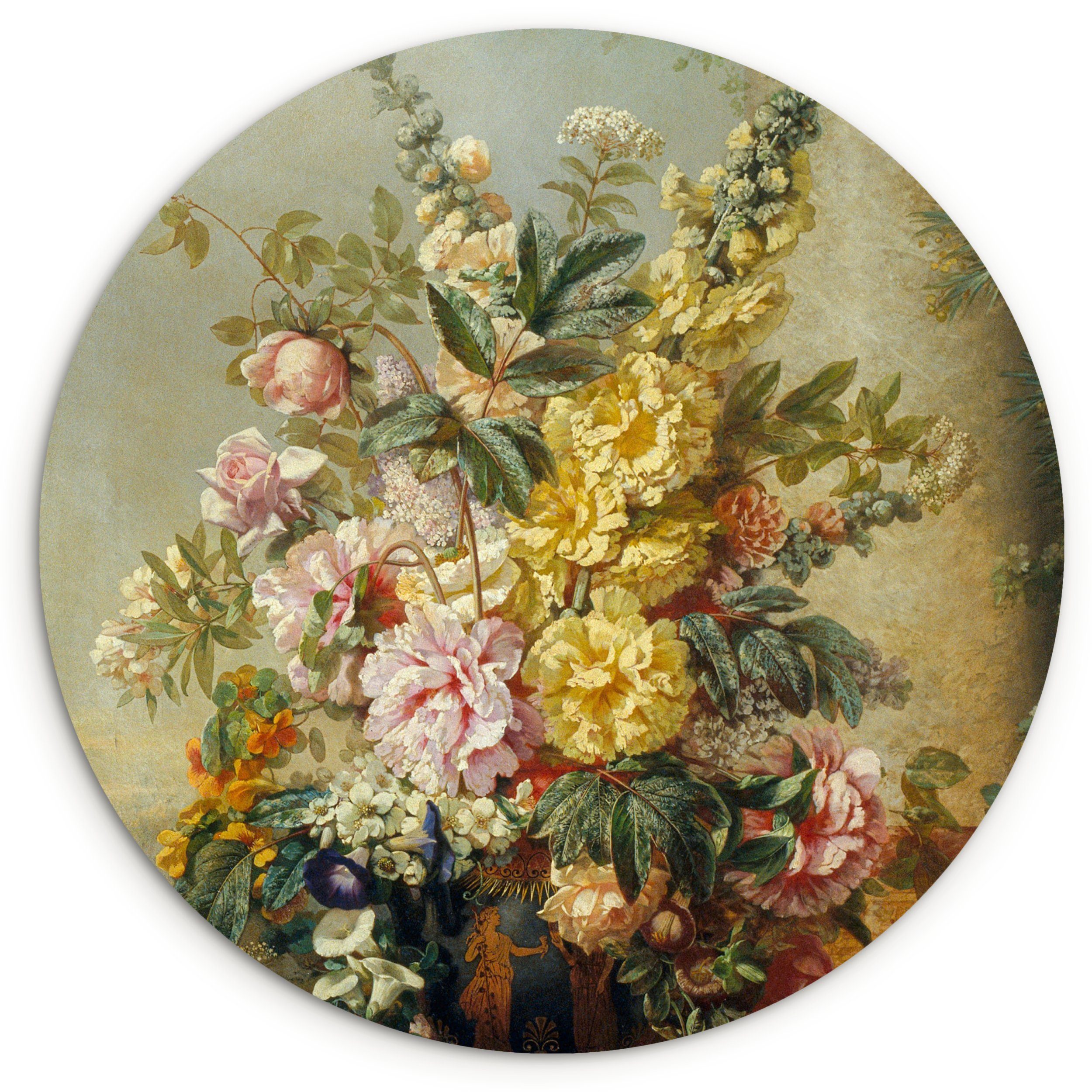 MuchoWow Gemälde Große Vase mit Blumen - Josep Mirabent - Gemälde, (1 St), Kreis Wanddekoration Forex, Rundes Wandbild, Wohnzimmer, 30x30 cm