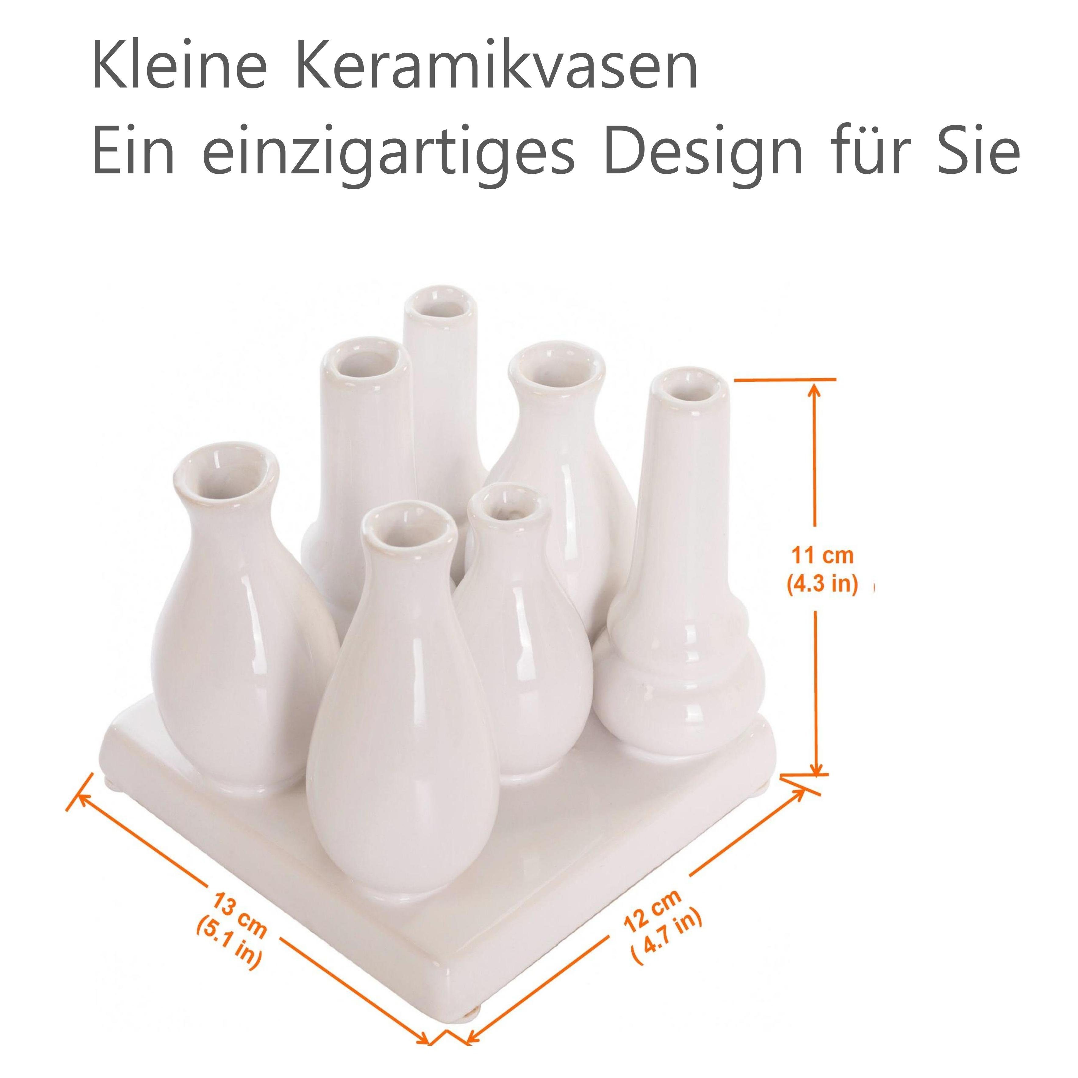Jinfa Deko Blumenvasen kleine Dekovase Tablett (7 Set, Keramik Vasen verbunden Handgefertigte auf auf weiß), quadratisch, einem
