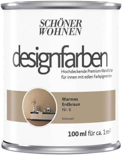 SCHÖNER WOHNEN-Kollektion Wand- und Deckenfarbe Designfarben, 100 ml, Warmes Erdbraun Nr. 6, hochdeckende Premium-Wandfarbe