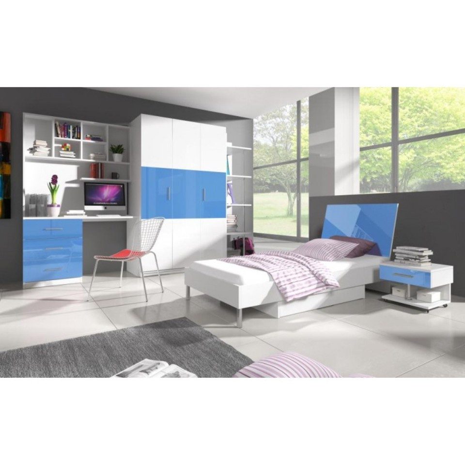 Xlmoebel Jugendzimmer-Set Blaues Jugendzimmer Set mit Schrank, Tisch und Bett, (5-tlg., Schlafzimmer-Set), Hergestellt in Europa