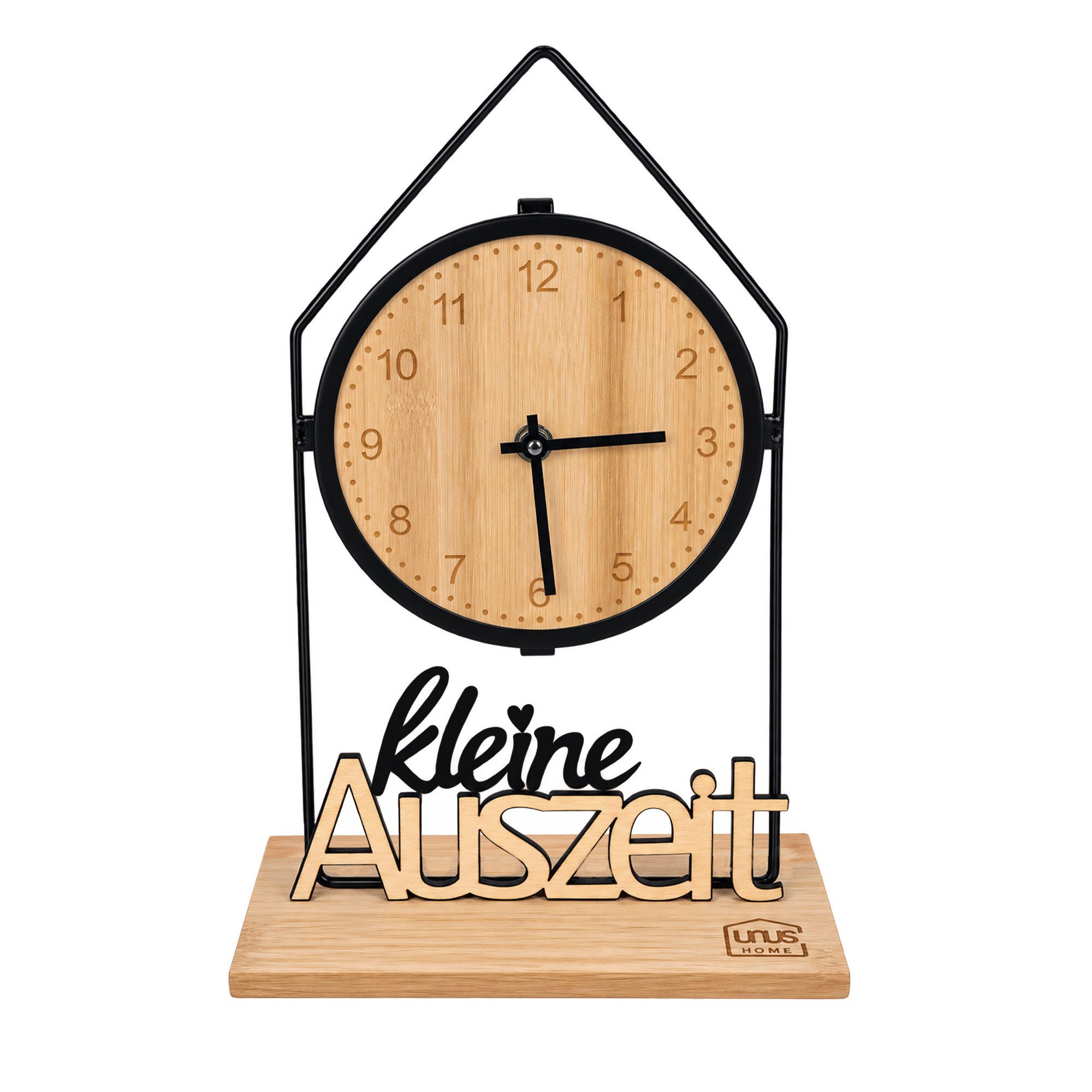 UNUS HOME Dekofigur UNUS® Tischuhr Quarzwerk "Kleine Auszeit" (33x20 cm), Bambus und Metall