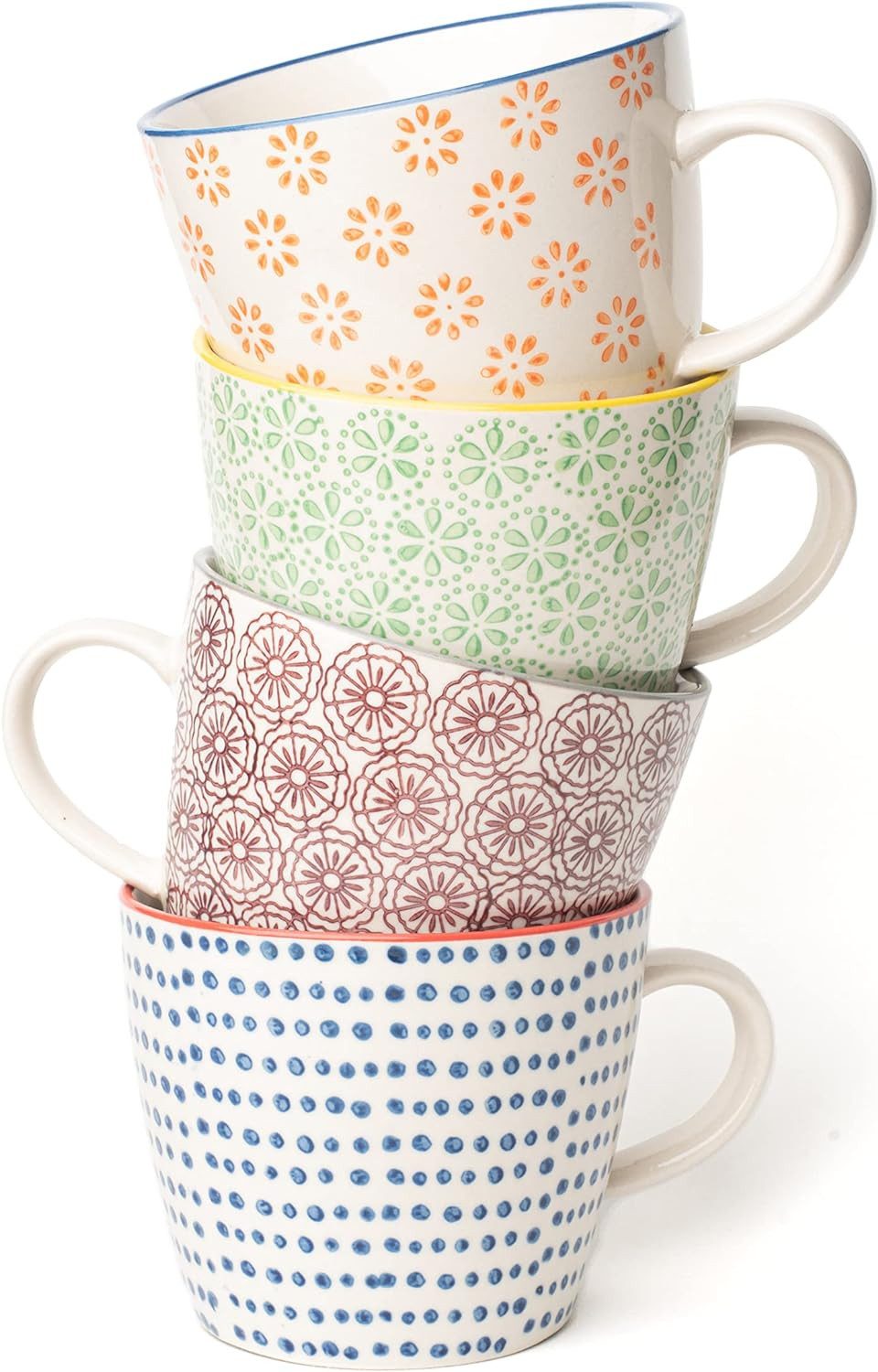 Parusia Tasse Tassen-Set 4x Kaffeetassen 280ml Fassung Kaffeebecher, handgestempelt, Porzellan