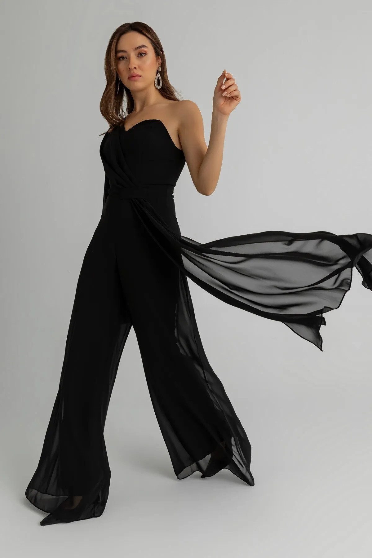 WOMAN VISION Overall Gürtel-Jumpsuit mit weitem Bein, gefüttert und einem Ärmel