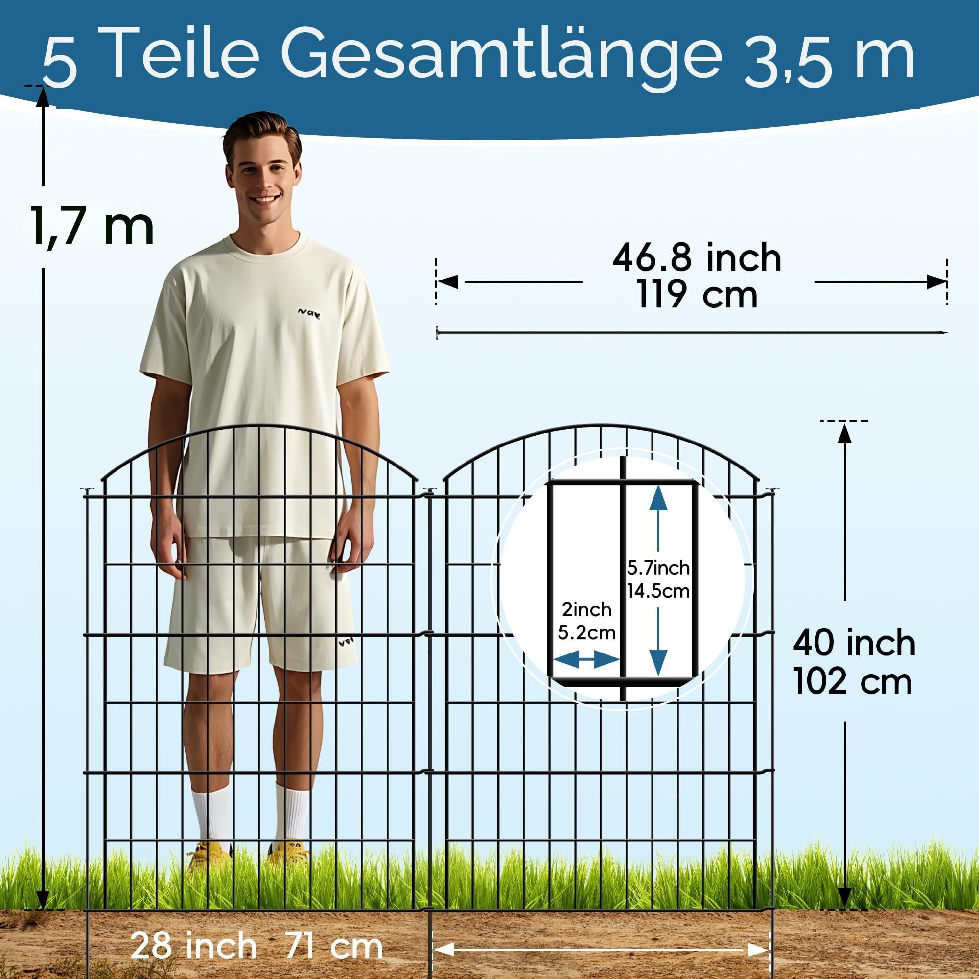 Thealyn Gartenzaun 5 Paneele, 101cmH x 3,5m L, Dekorative Beetbegrenzung, (5-St), Werkzeuglose Steckmontage ohne Graben.