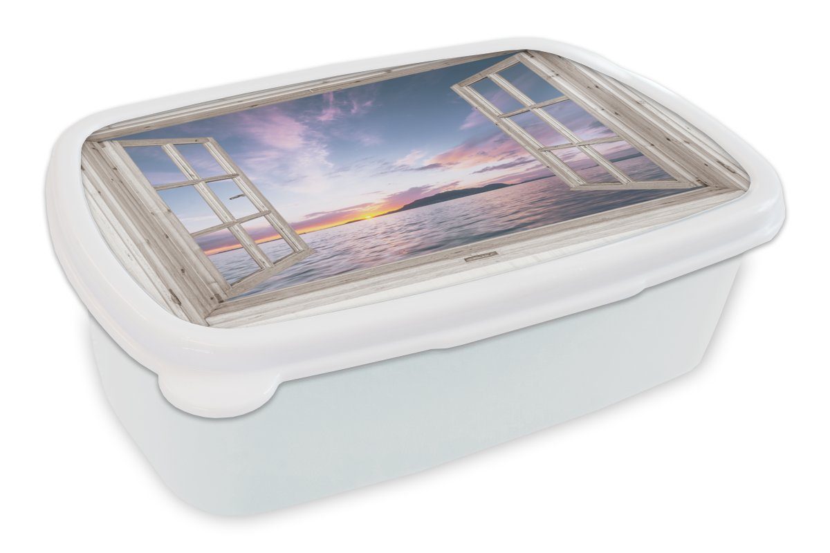 MuchoWow Lunchbox Aussicht - Meer weiß - Mädchen Kunststoff, Kinder Jungs (2-tlg), Insel, und für Erwachsene, Brotdose, und Brotbox für