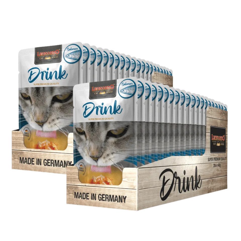 Leonardo Catfood Drink Salmon - mit Brühe und Fleisch von Lachs & Huhn 2x20x40g, Ergänzungsfutter für: Katzen