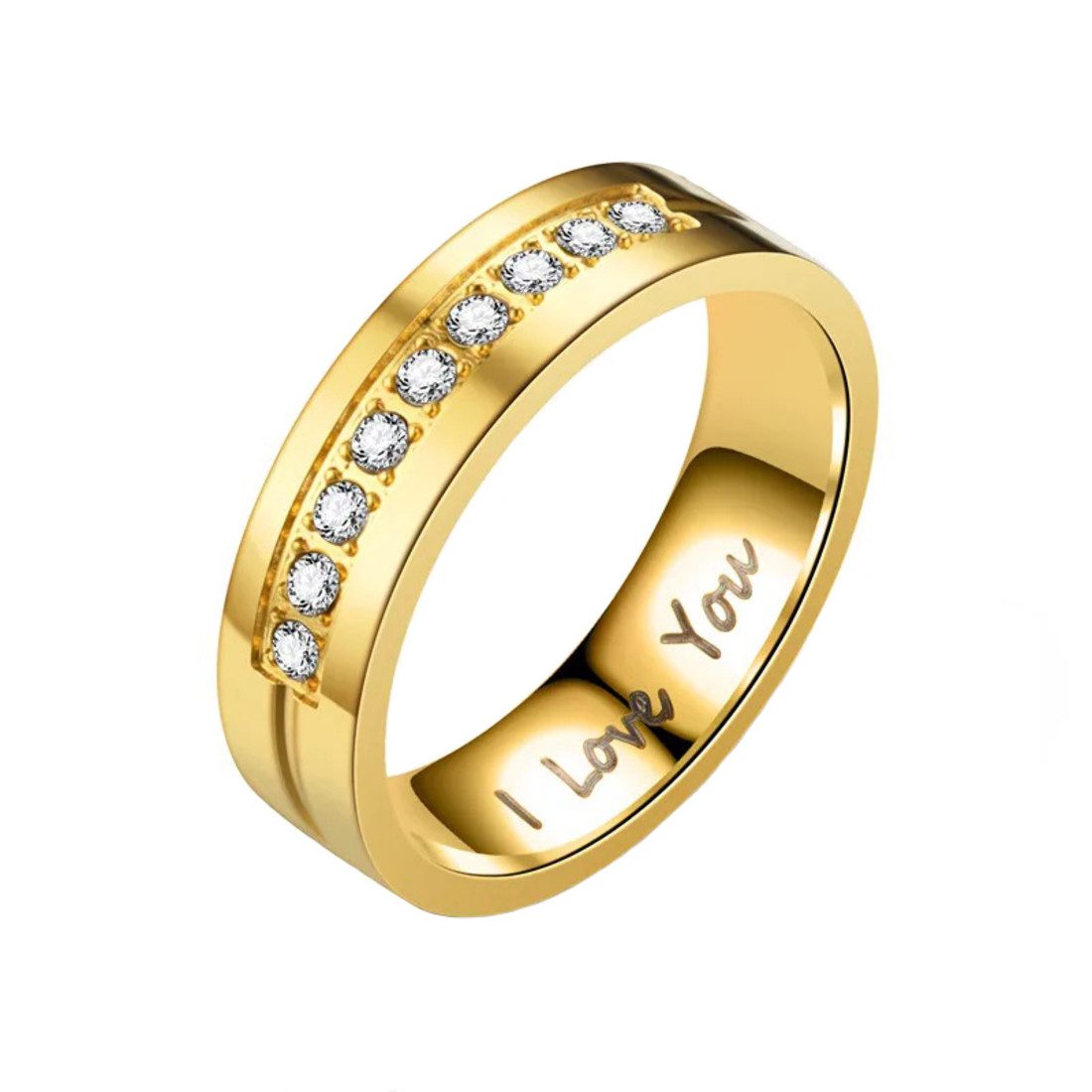 Taffstyle Fingerring Edelstahl Ring I Love You Gold (mit Kristalle) Größe 57 (18.1) (Freundschaftsring Paarring Partnerring Ehering Trauring Hochzeitsring), vergoldet Verlobungsring Partnerring Liebesring Herrenring Damenring