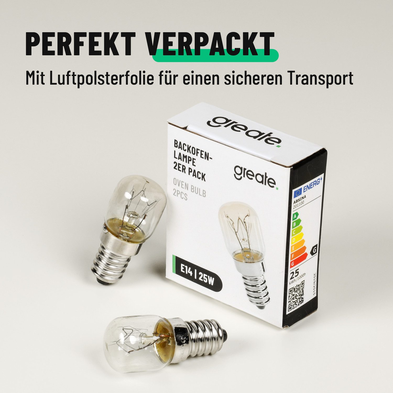 greate. Spezialleuchtmittel 2x E14 Backofenlampe 25W 300 Grad hitzebeständig - Backofen Glühbirne, 2 St. – Bild 4 von 5