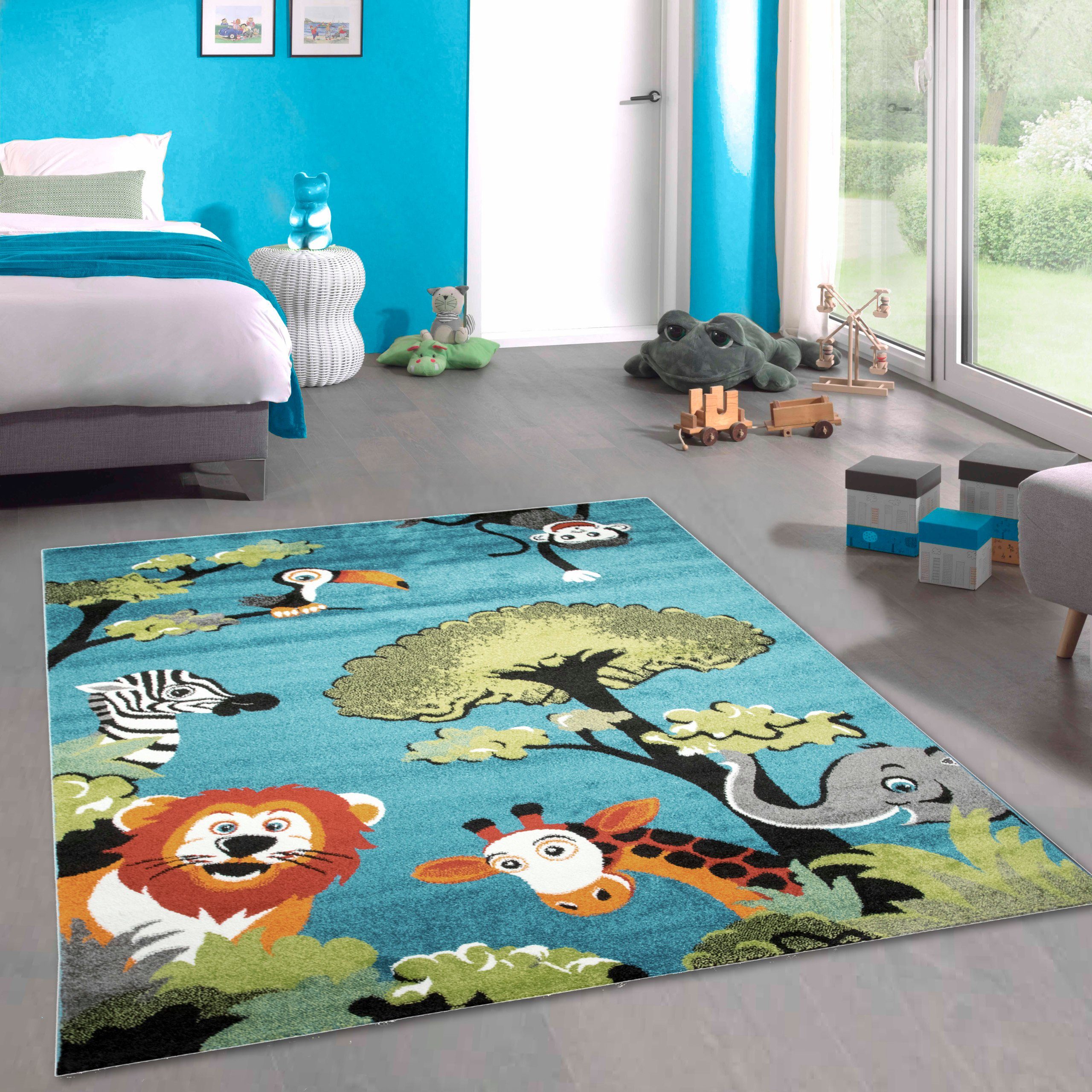 Carpetia Kinderteppich Waldtier-Teppich in Blau Ein günstig online kaufen