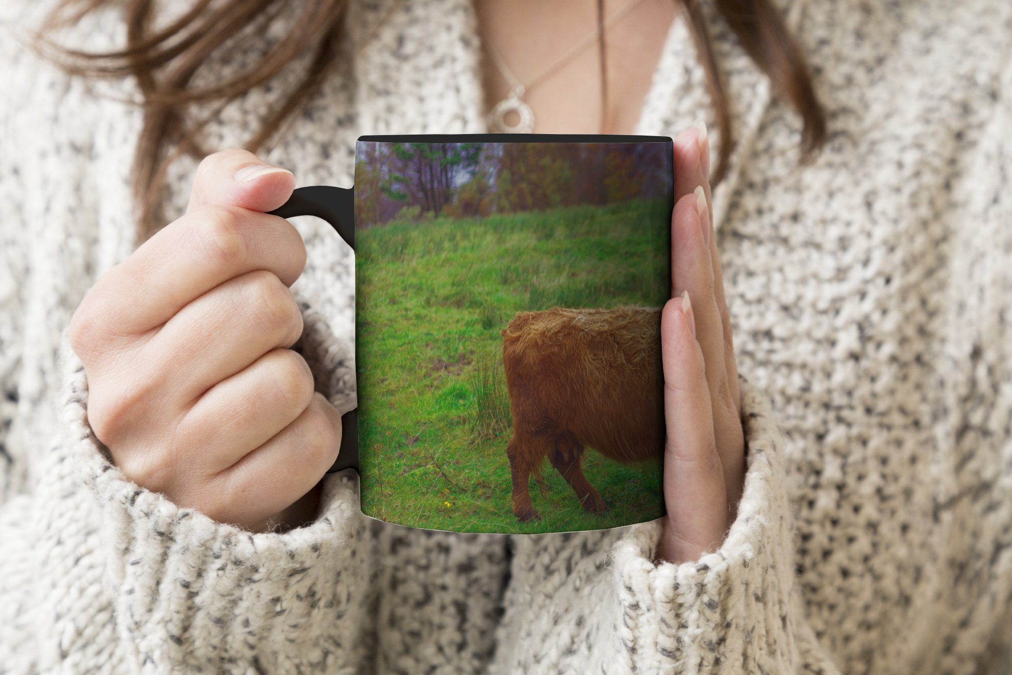 Schottische Teetasse, Wasser Farbwechsel, Tiere, Keramik, Gras Zaubertasse, Kaffeetassen, Tasse Highlander - Geschenk - MuchoWow -