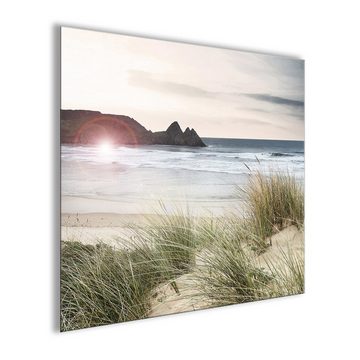 artissimo Glasbild Glasbild 50x50cm Bild aus Glas Landschaft Meer Strand Düne