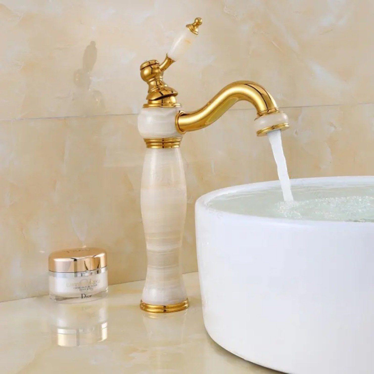 Kinaree Badarmatur Waschtischarmatur Messing Marmor Antik Retro Wasserhahn China Messing, Marmor, poliert