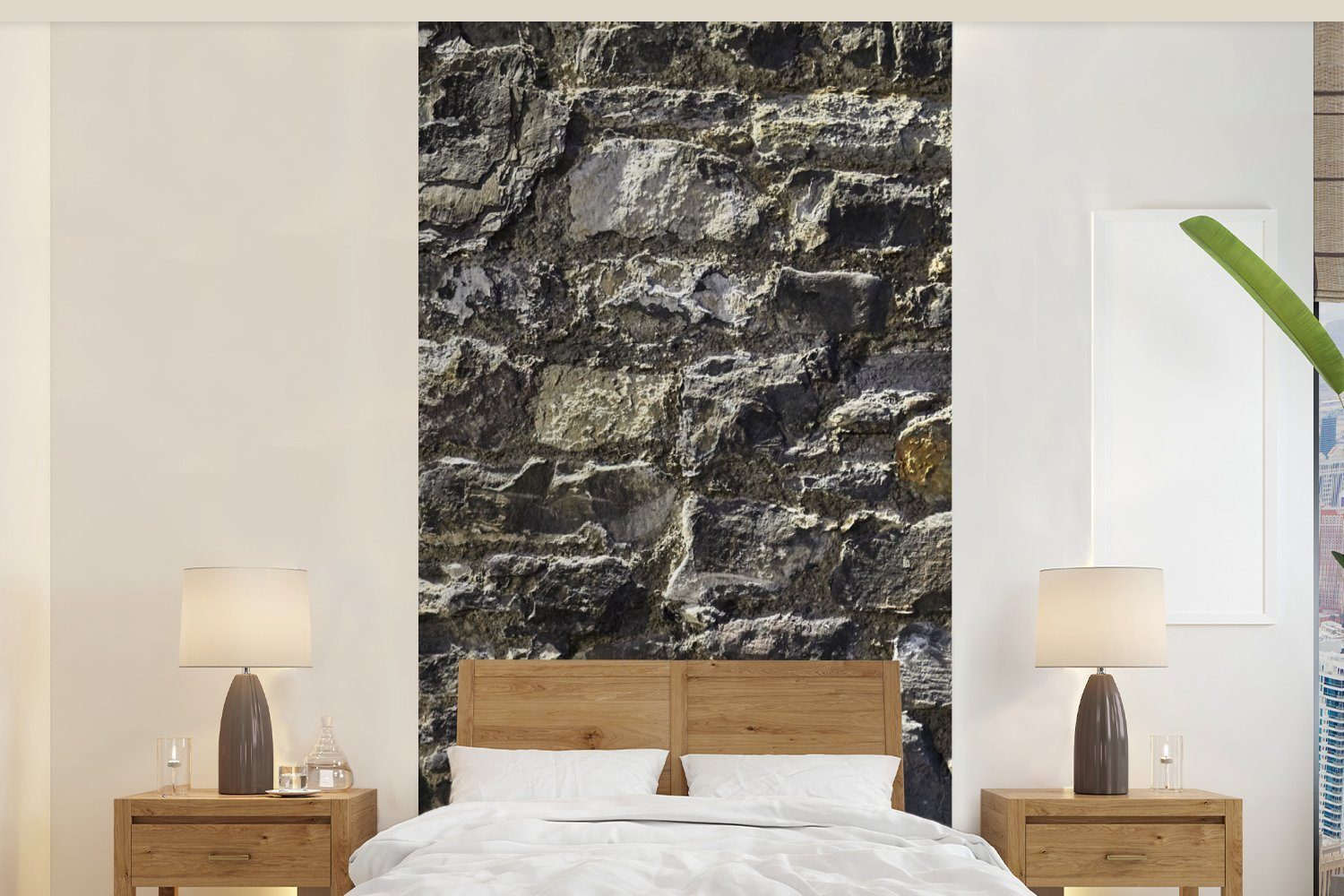 MuchoWow Fototapete Wand - Steine - Grau, Matt, bedruckt, (2 St), Vliestapete für Wohnzimmer Schlafzimmer Küche, Fototapete