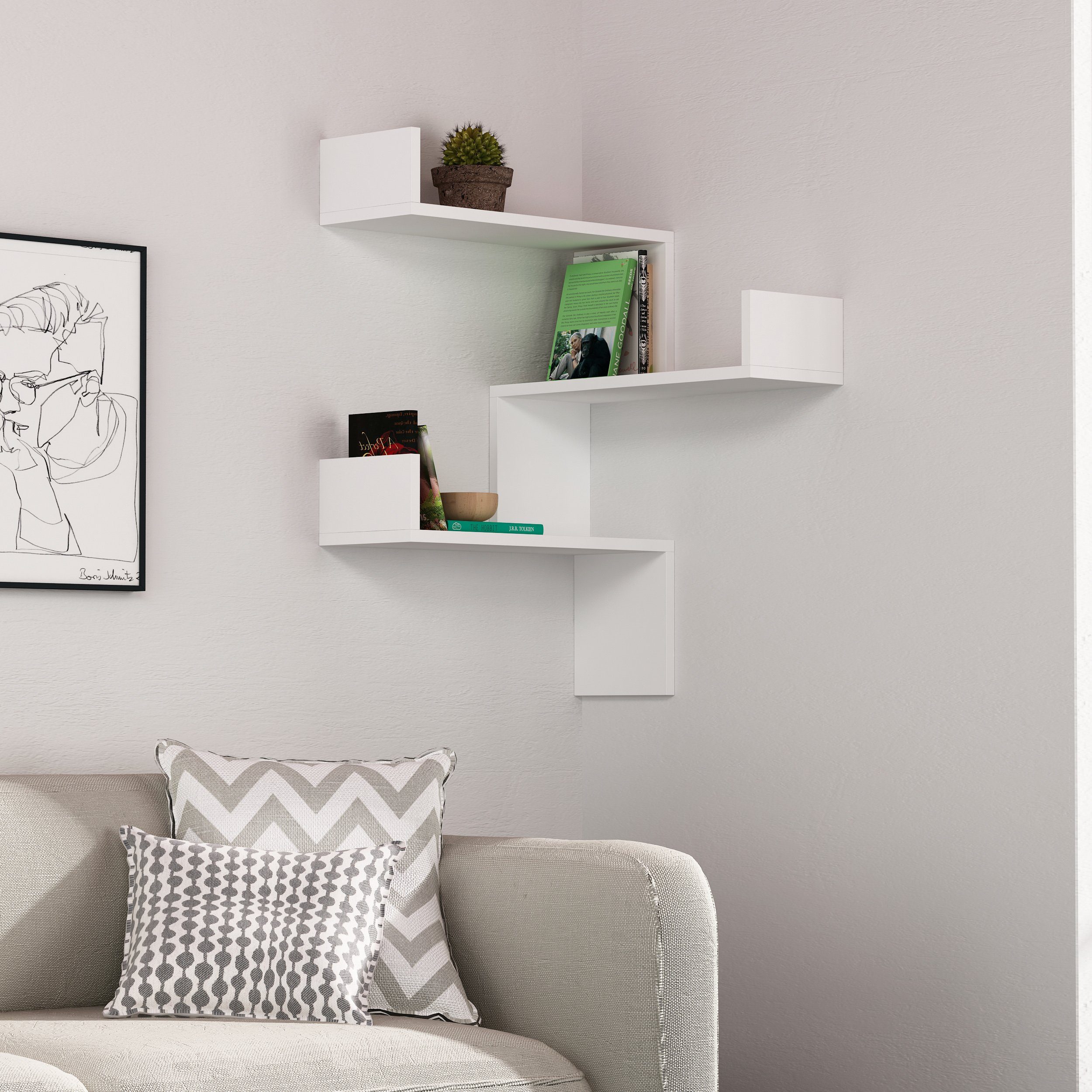 Decortie Bücherregal Luksa, Modernes Bücherregal,Eckwandregal,Vitrine, 60 günstig online kaufen