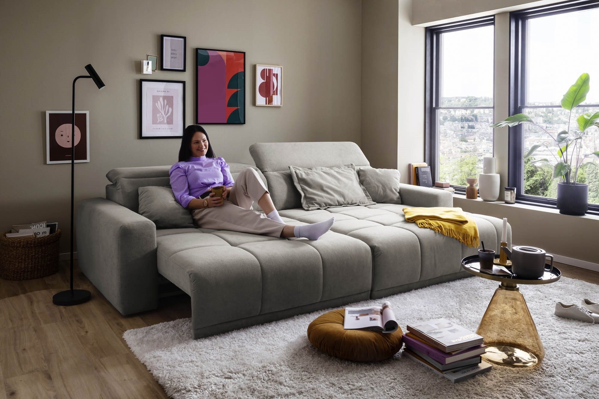 Iwaniccy Polstergarnitur Sitztiefen + Kopfteilverstellung, hellgrau - 288x80x176cm (BxHxT)