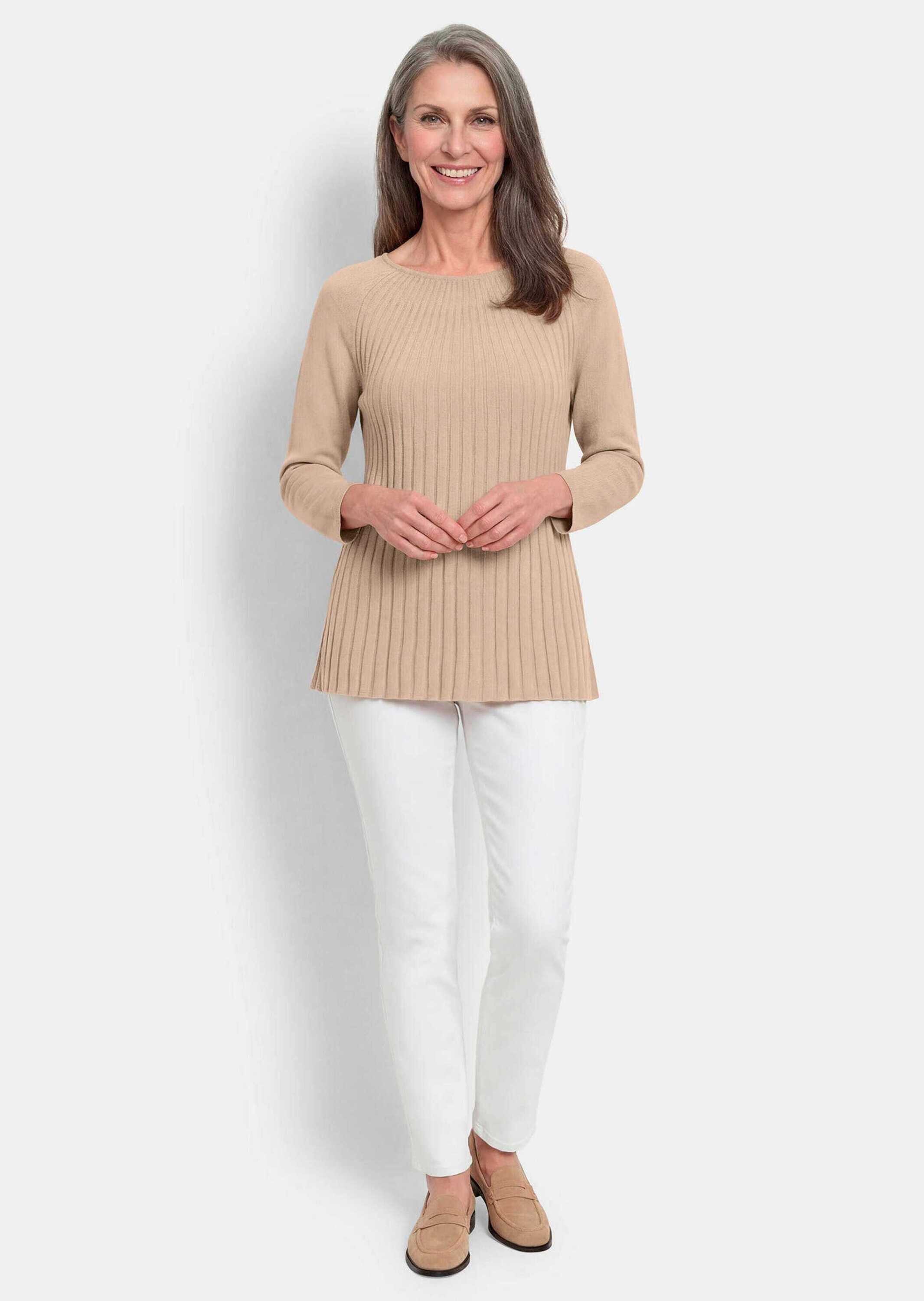 GOLDNER Strickpullover Tunikapullover in A-Linie Weicher Strickpullover mit U-Boot-Ausschnitt und Raglanärmeln