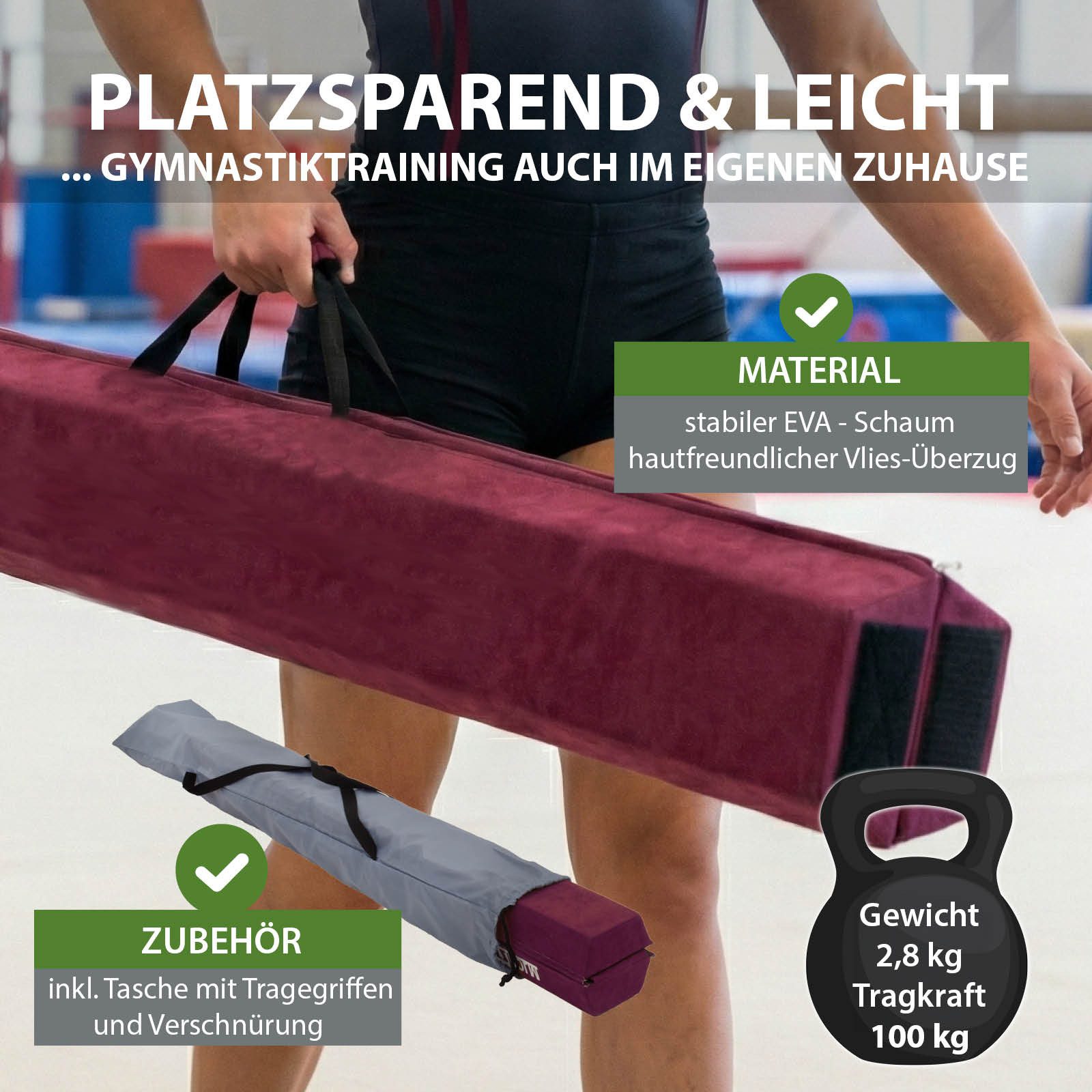 TRUTZHOLM Balanceboard Schwebebalken 300 cm lila tragbarer Turnbalken inkl.Tragetasche, klappbar, tragbar, bodennah, kombinierbar