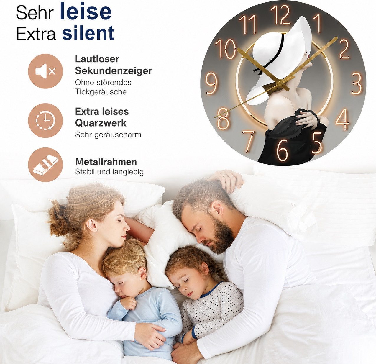 MOPUEA Wanduhr Moderne Glasuhr aus Gehärtetem Glas Elegante Uhr 12 zoll (Motiv Schwingungen im Licht Wanduhr für Wohnzimmer & Küche)