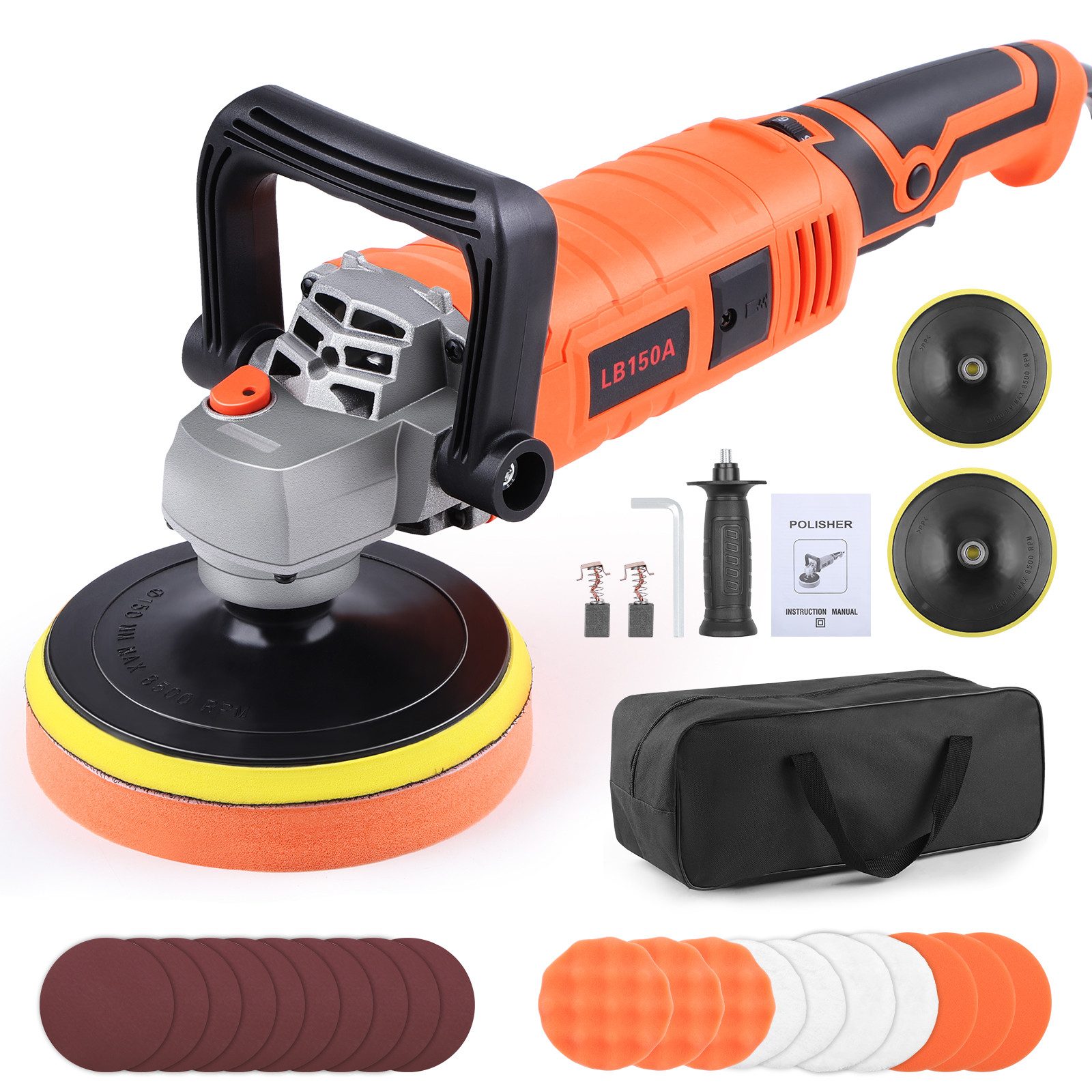 Exzenter Poliermaschine 1580W Auto Poliermaschine Set Schleifmaschine 150/180mm Polierteller
