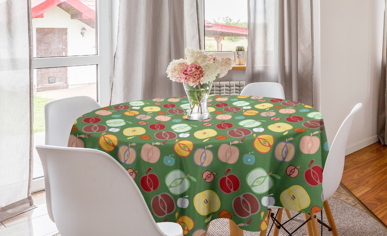 Abakuhaus Kreis Bunte für Tischdecke Esszimmer Küche Abdeckung Dekoration, Tischdecke Apple-Gekritzel-Entwurf Herbst