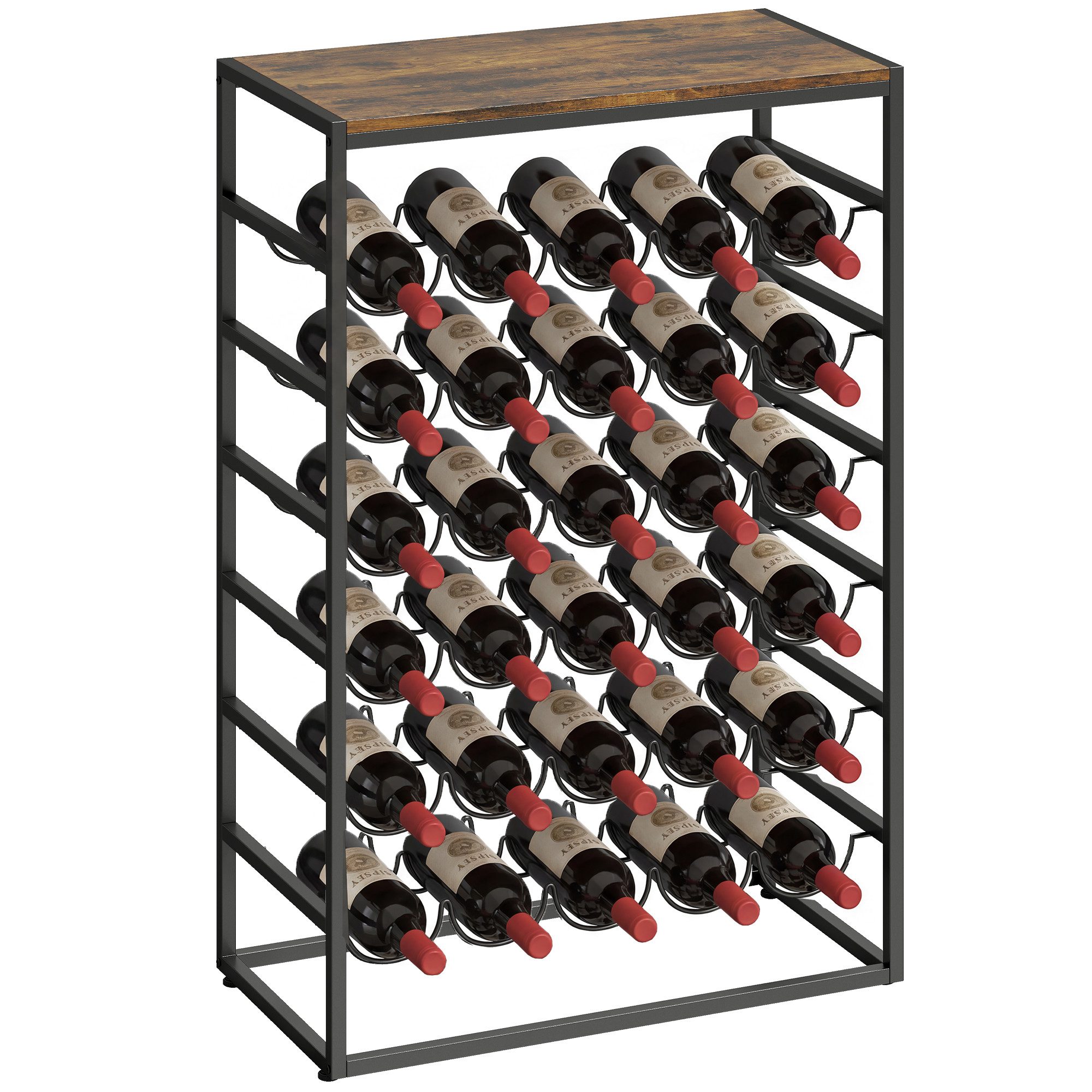 HOMCOM Weinregal Weinflaschenhalter für 30 Flaschen aus Metall, freistehender Flaschenhalter 1-tlg., für Keller, Lagerraum, 59 x 30 x 88,5 cm Rustikal-Braun