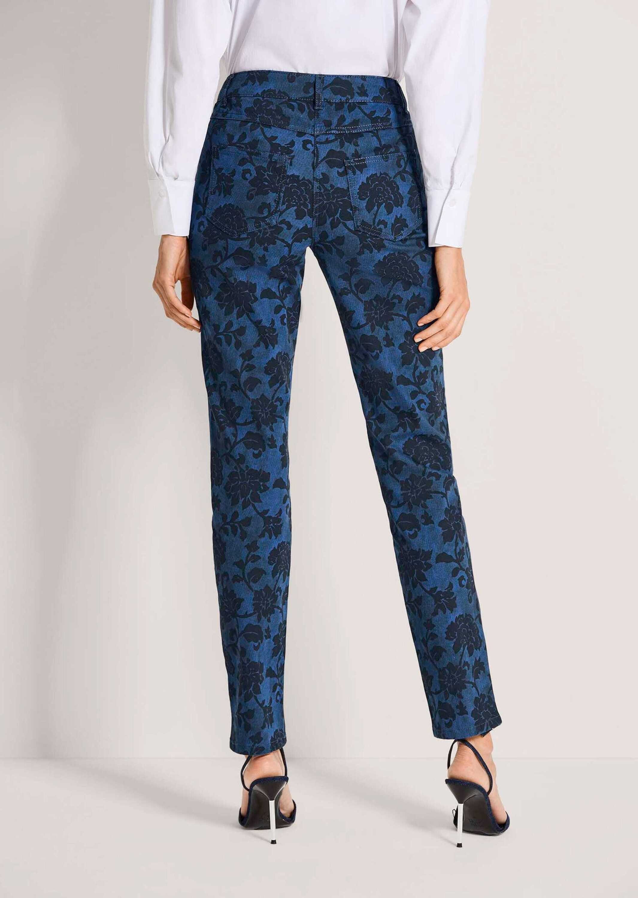 MADELEINE Stoffhose Baumwollhose mit floralem Print Jerseyhose mit Formbund, Gürtelschlaufen, Taschen und Knöchellänge