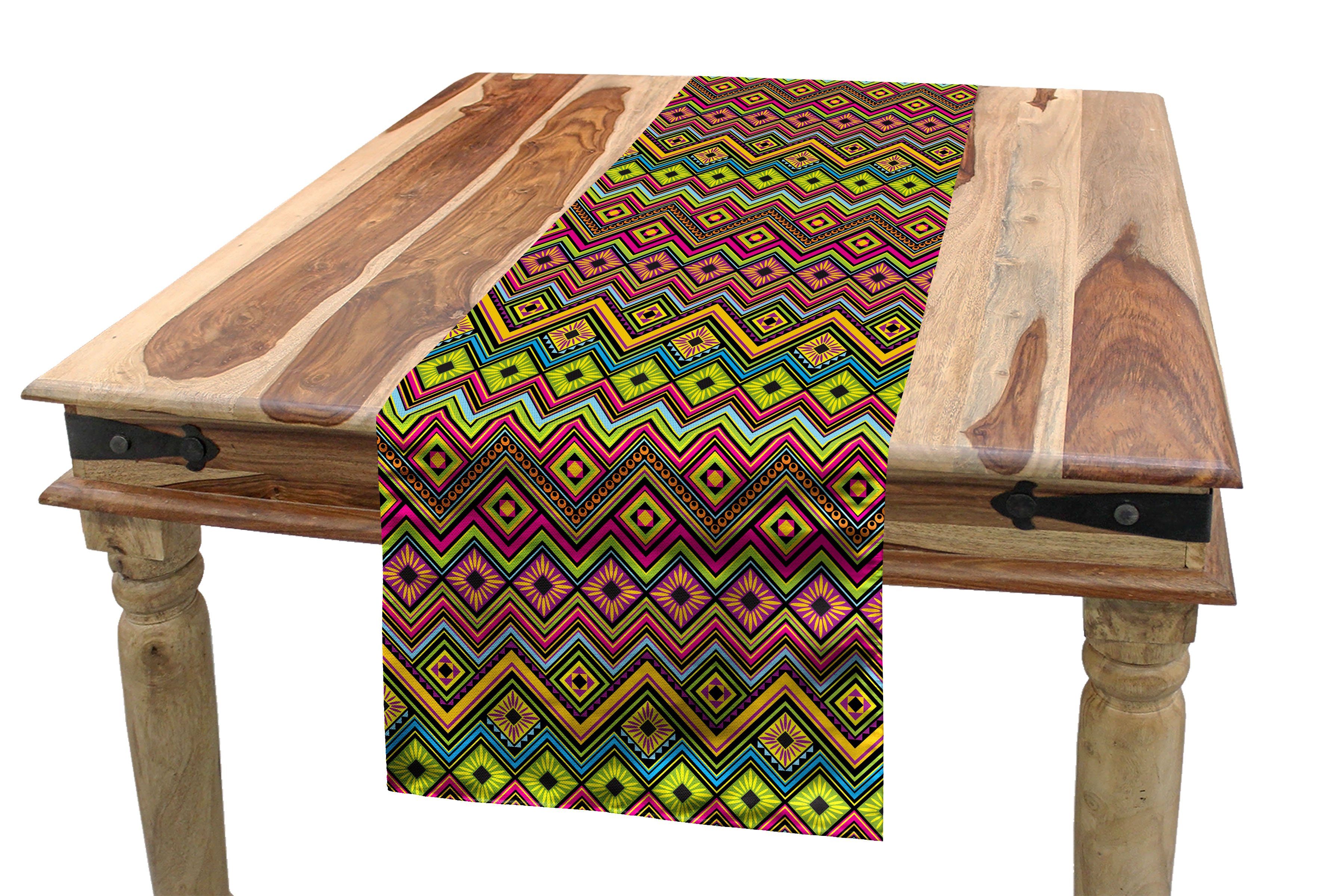 Abakuhaus Tischläufer Esszimmer Küche Rechteckiger Dekorativer Tischläufer, Geometrisch Mexican Zigzag Motiv