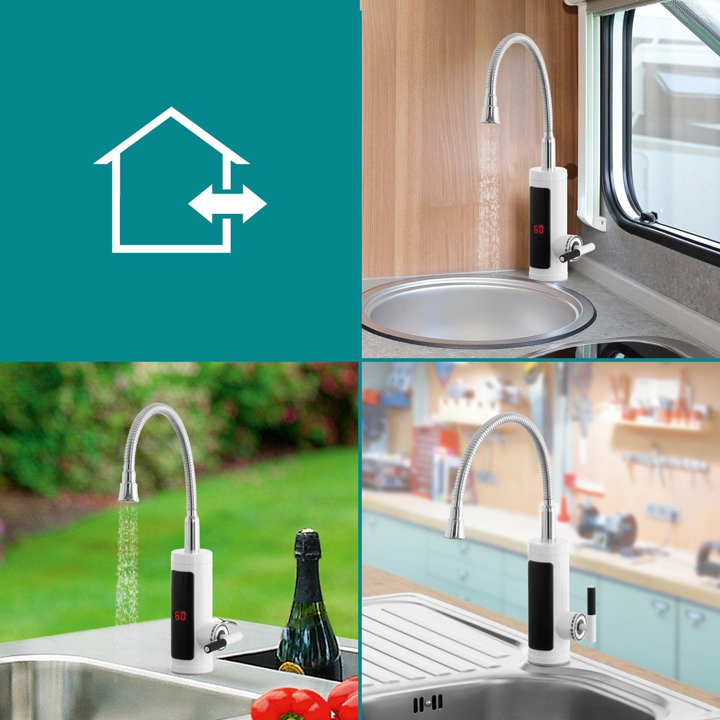 EASYmaxx Küchenarmatur Warm- & Kaltwasserarmatur inkl. Durchlauferhitzer weiß – Bild 4 von 5