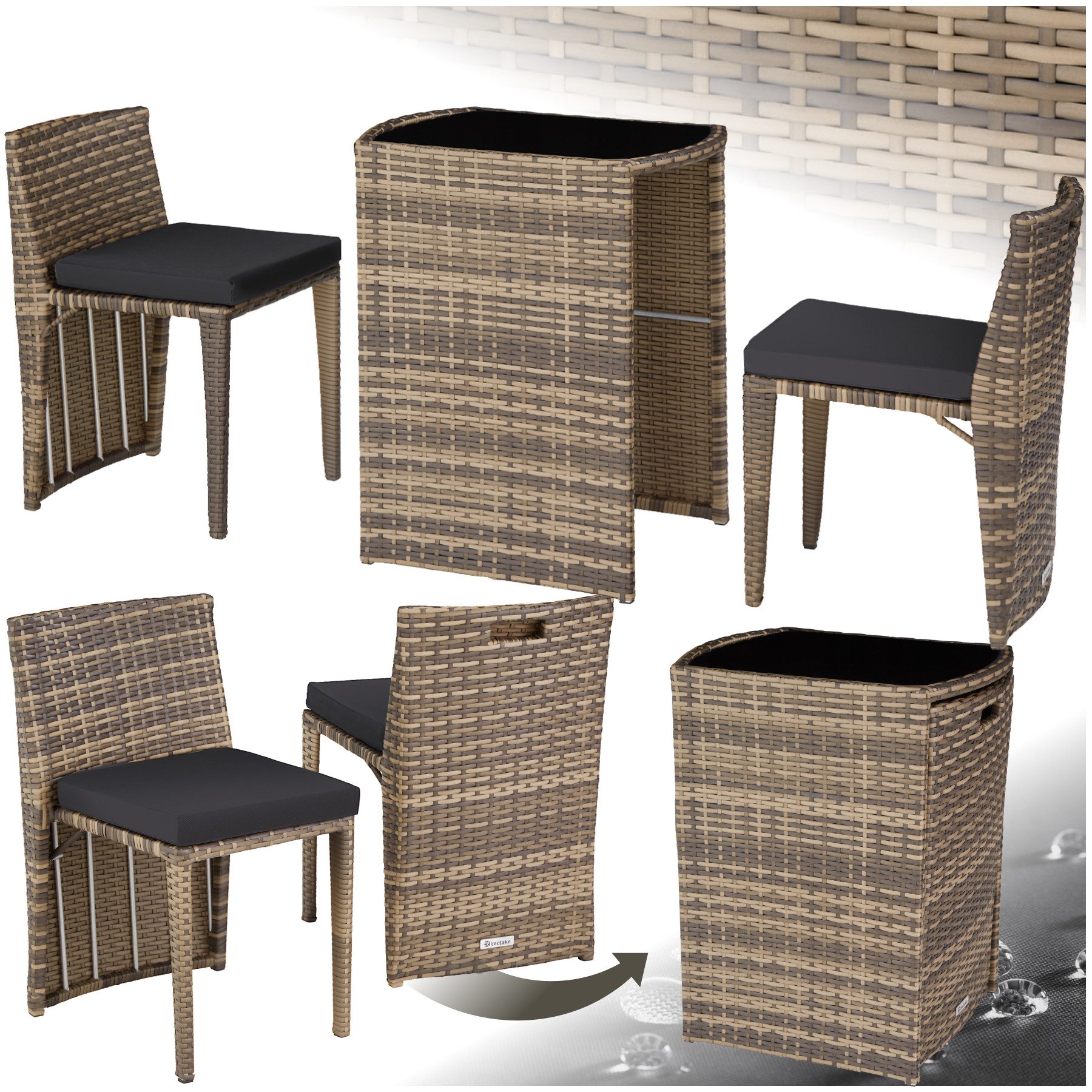 tectake Sitzgruppe Rattanset, (Set., 3-tlg), Robustes Gestell aus leichtem Aluminium