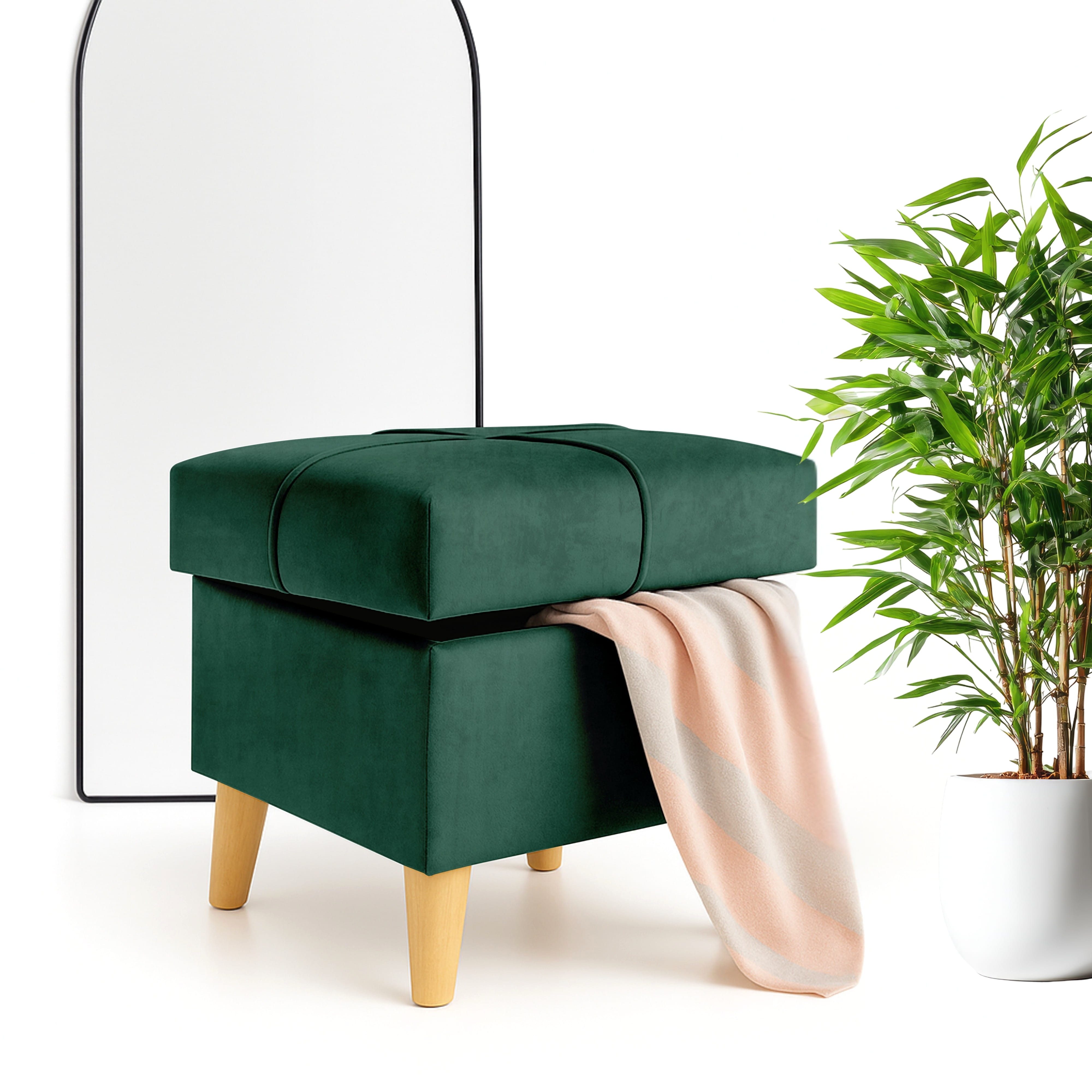 Outentin Hocker Velvet Puff Hocker mit Stauraum - 5 Farben, M/L Polsterhocker klappbar (Fusshocker & Fußablage, Sitzwürfel Ottoman), 150 kg Belastbarkeit, 36 × 36 × 41 cm & 70 × 37 × 42 cm