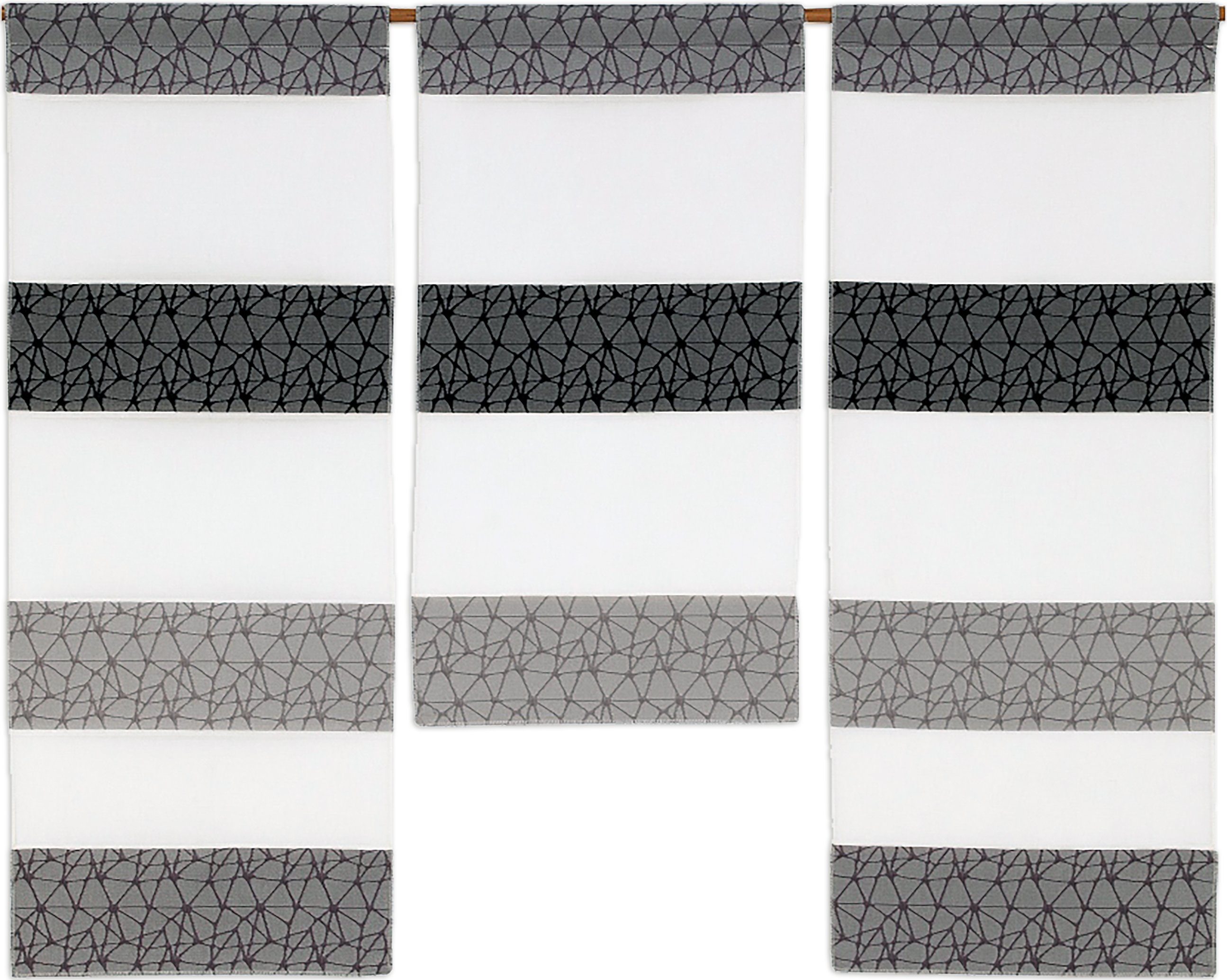 Scheibengardine 3er Set Miniflächen (3 Grau Scheibengardine Küchengardine Weiß EXPERIENCE, halbtransparent, Vorhänge Stangendurchzug Set 2292 St), Flächenvorhänge Hellgrau, 3er Jacquard
