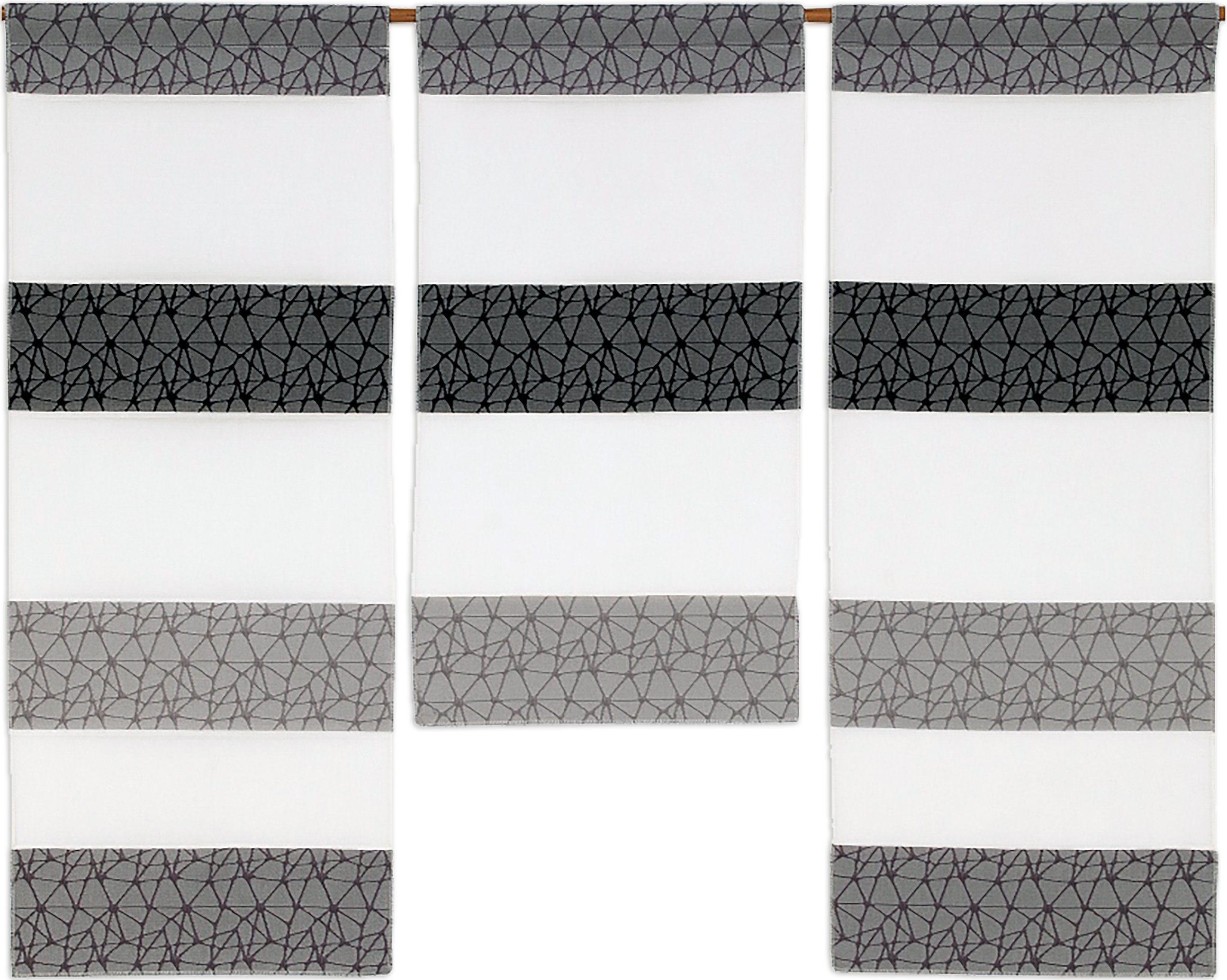 EXPERIENCE Scheibengardine 3er Set Miniflächen Vorhänge Scheibengardine Küchengardine 2292 Weiß Grau Hellgrau (3 St), Stangendurchzug, halbtransparent, Jacquard, 3er Set Flächenvorhänge