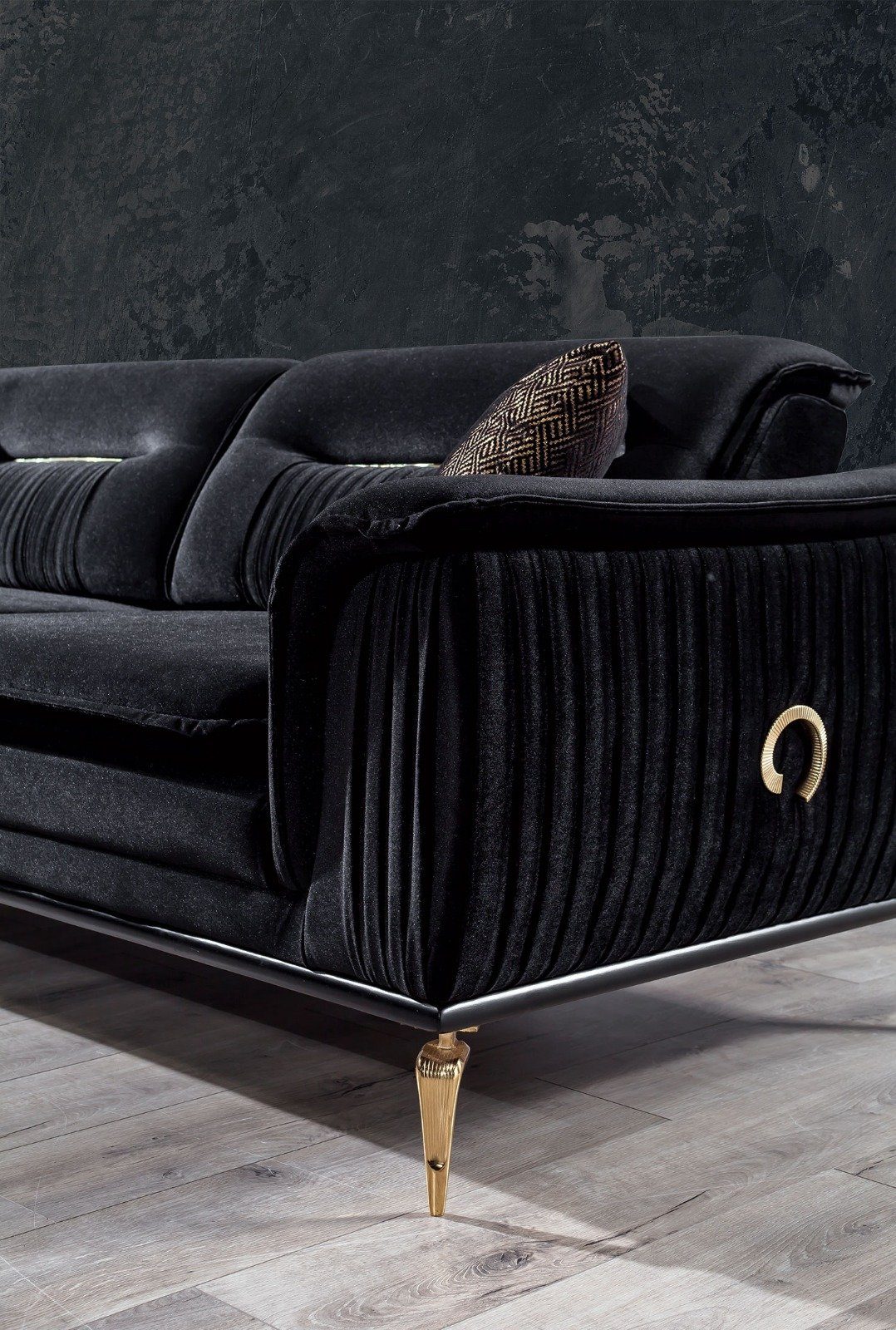 Sofa Polyester) 1 Turkey, Luxus-Microfaser 2-Sitzer, Bologna, (100% in Made Quality Villa Stk. Schwarz Möbel