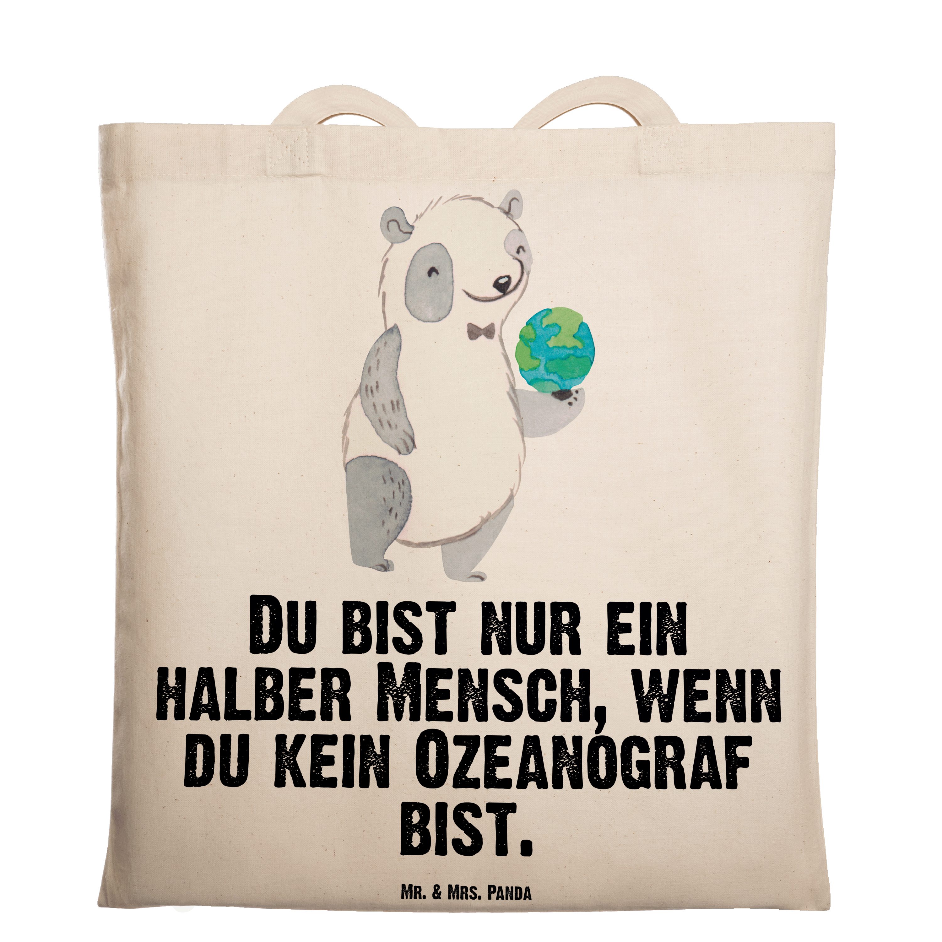 mit - Transparent Panda Mr. Ozeanograf Tragetasche - Herz & Geschenk, Mrs. Stoffbeutel, Meeresbiol (1-tlg)