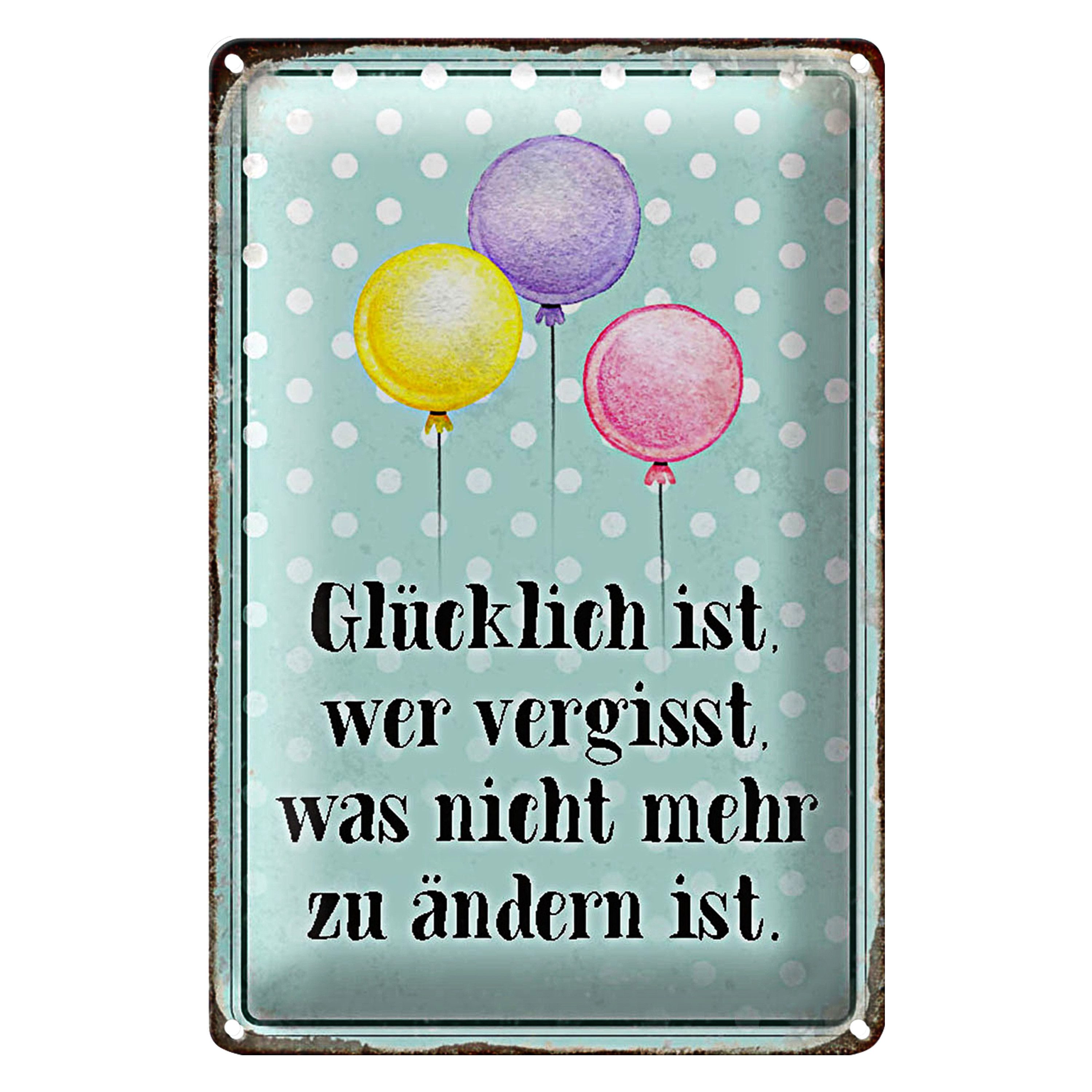Roomando Metallschild Blechschild Spruch 20x30cm glücklich ist wer
