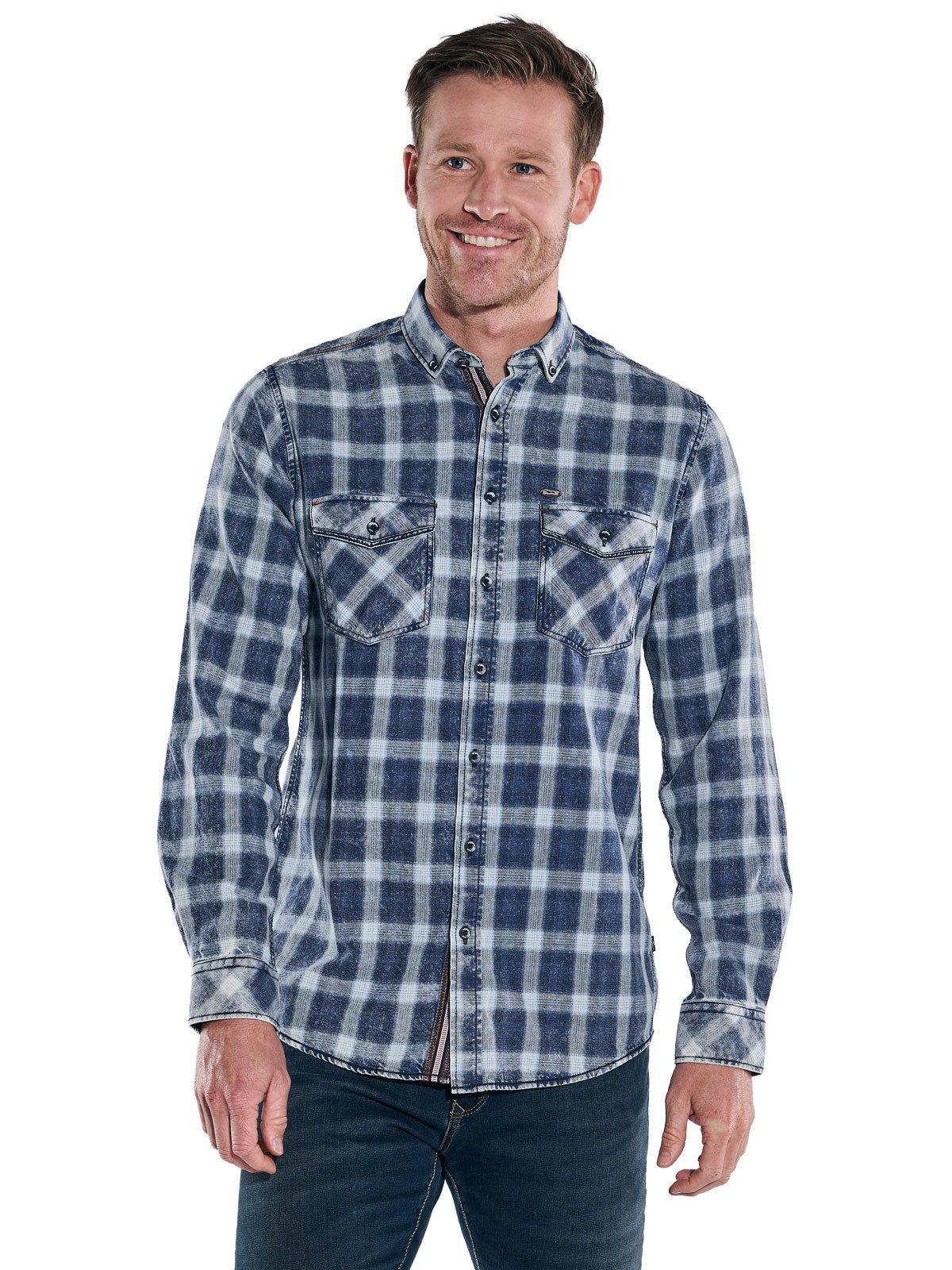 Engbers Langarmhemd engbers Herren Langarm-Hemd aus Twill, Indigoblau günstig online kaufen