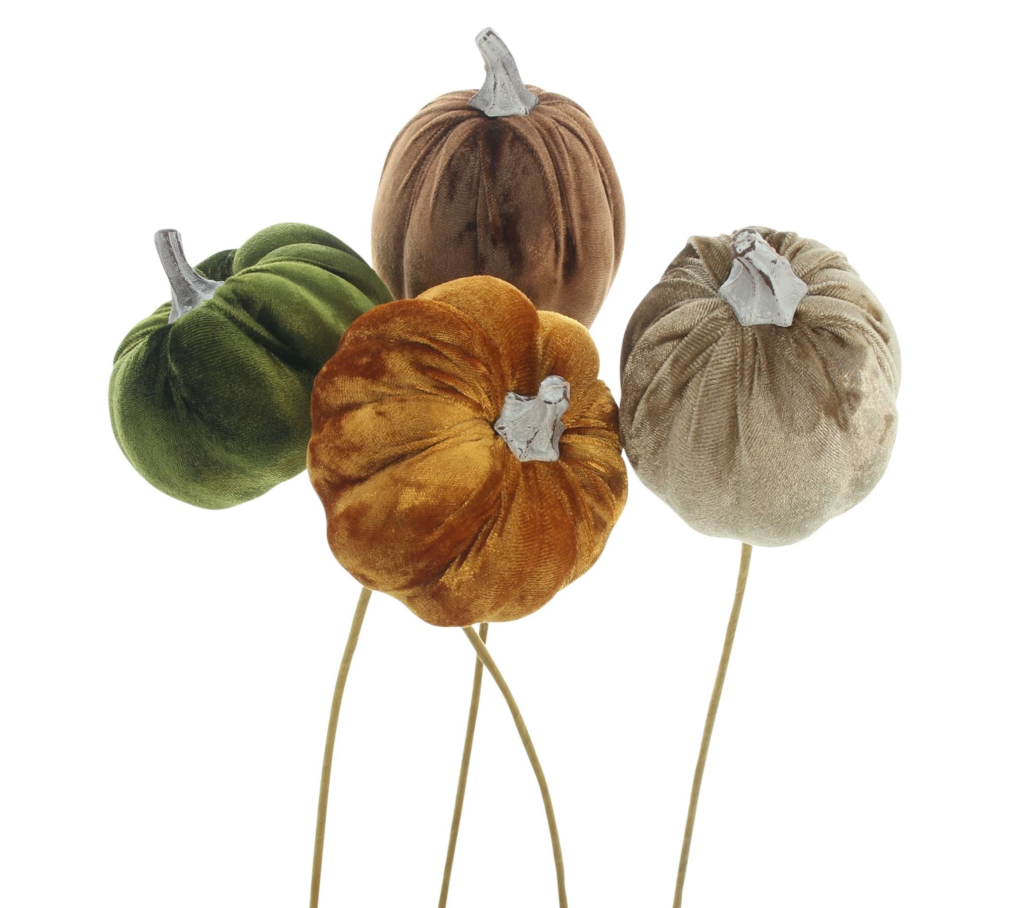 Dekoleidenschaft Gartenstecker Blumenstecker "Samtkürbis" Stecker Kürbis, Herbstdeko, Dekostecker (4-St., im Set) 48 cm hoch, für Gesteck & Blumentopf, Halloweendeko, Erntedankfest