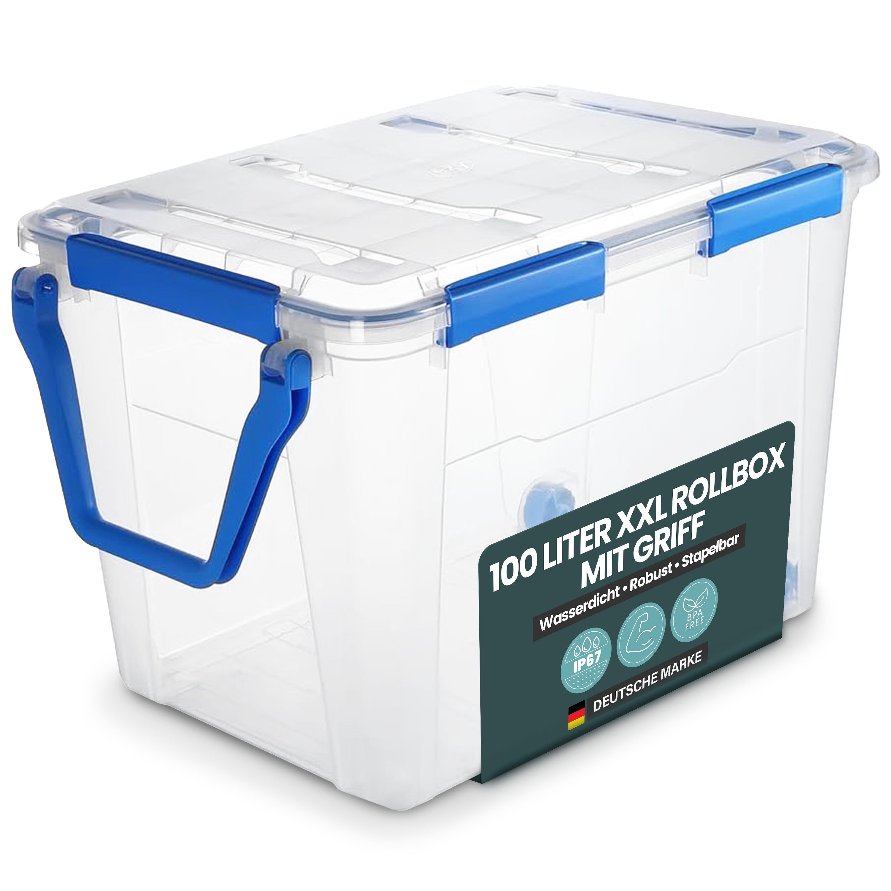 Kreher Aufbewahrungsbox mit Deckel und Dichtungsring (IP67) 100 Liter, rollbar (Set wählbar) (1 St)