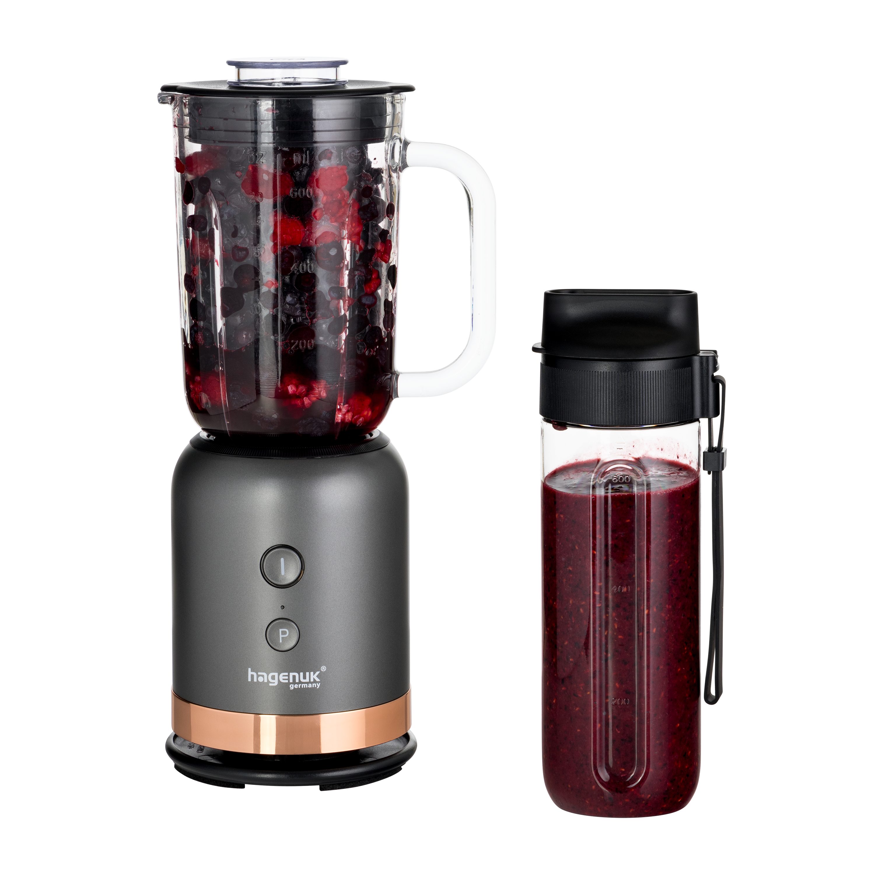 Hagenuk Standmixer 2 in 1 Glasmixer to go, 350 W, 0,6-Liter-TRITAN-To Go Becher mit Trageschlaufe