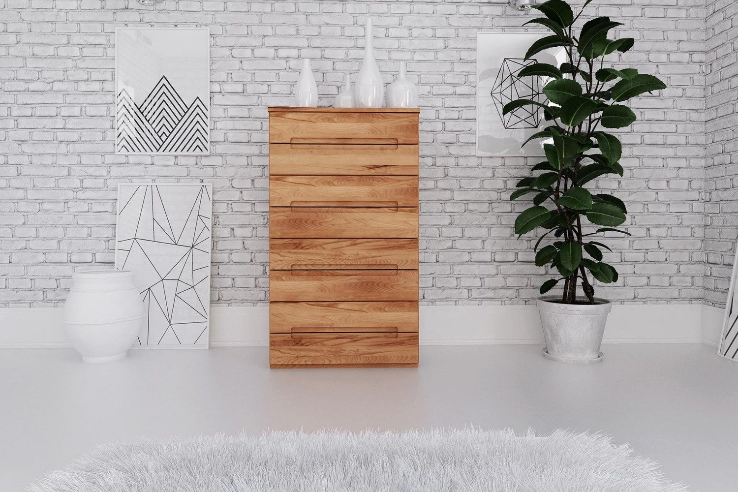 Natur24 Kommode Kommode Bento Kernbuche massiv 75x45x129cm mit 8 Schubladen
