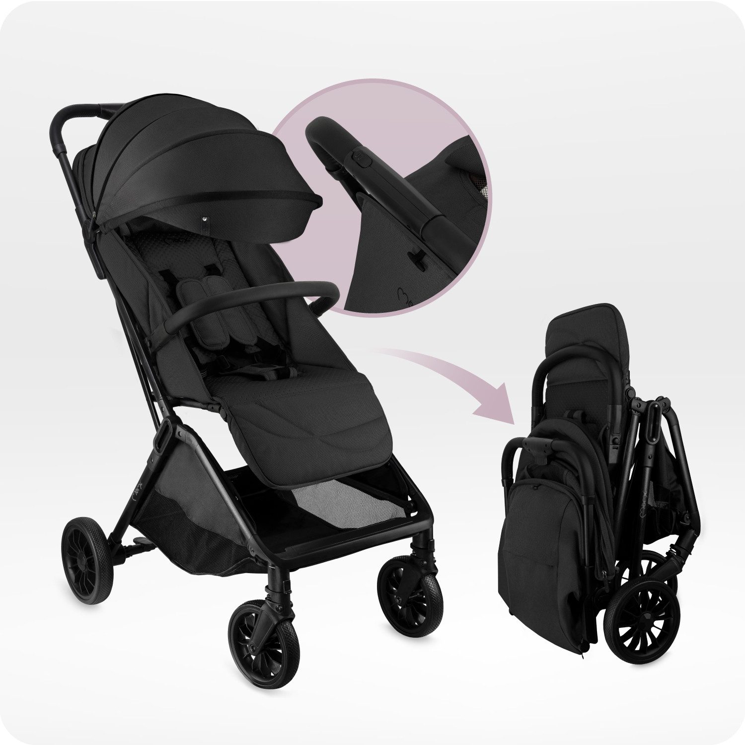 MoMi Kinder-Buggy Andrea, Automatik-Faltsystem & Zubehörpaket inkl. Regenschutz