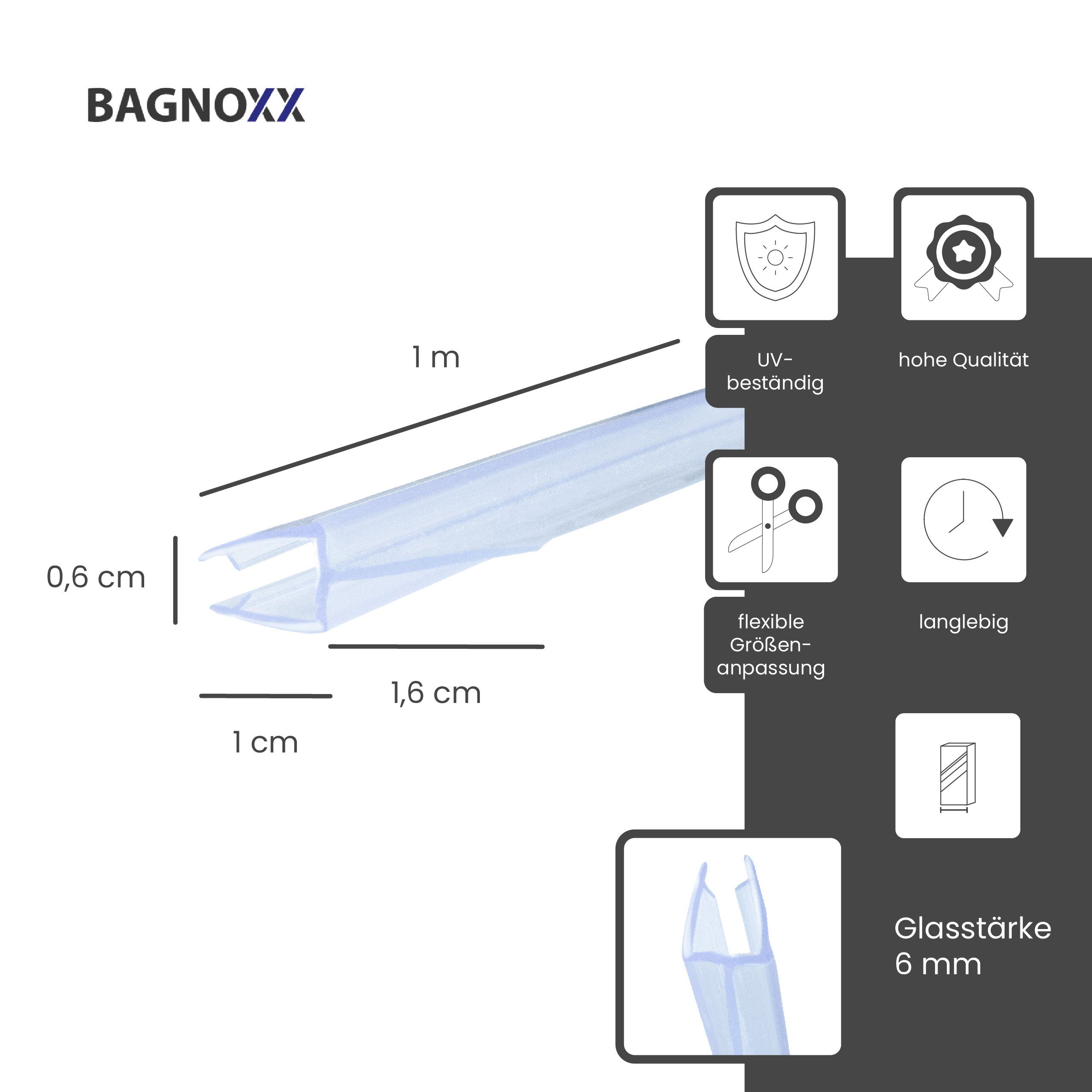 Bagnoxx Duschdichtung, L: 100 cm, (Duschdichtung Schleiflippendichtung 100cm, 1-St), Wasserabweisprofil für Türdichtung unten, Duschlippe aus PVC