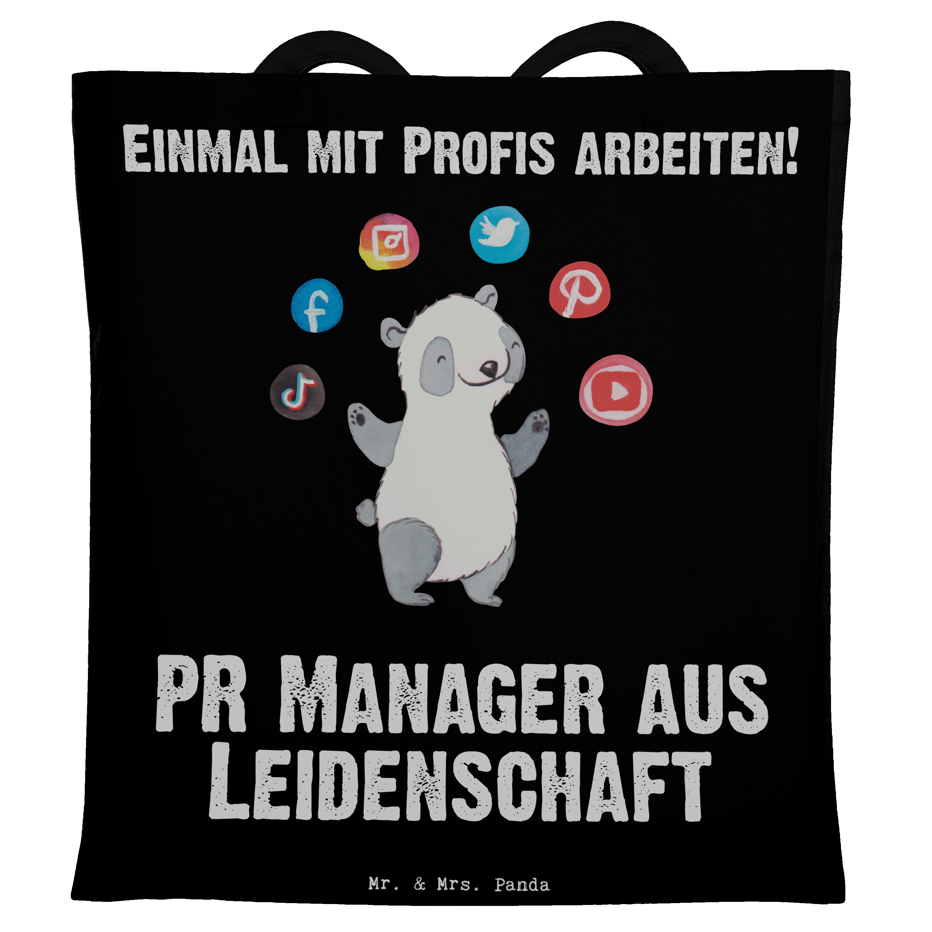 Mr. & Mrs. Panda Tragetasche PR Manager aus Leidenschaft - Schwarz - Geschenk, Beuteltasche, Beruf (1-tlg)