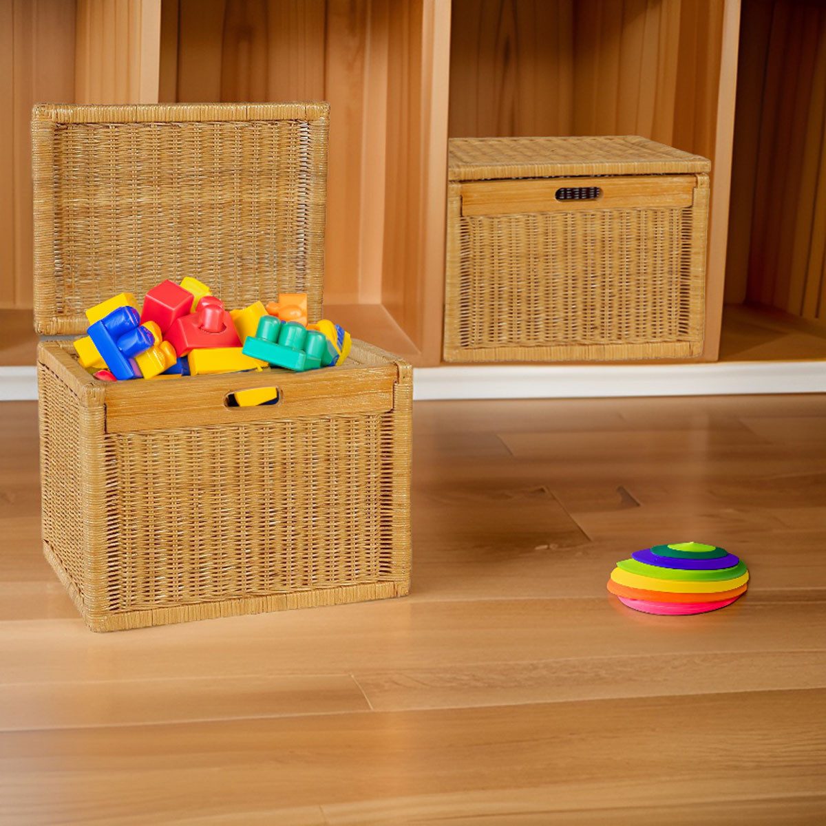 Krines Home Aufbewahrungskorb Hoher Korb mit Deckel Rattan geflochten Regalkorb Aufbewahrungsbox, Mit Inlett